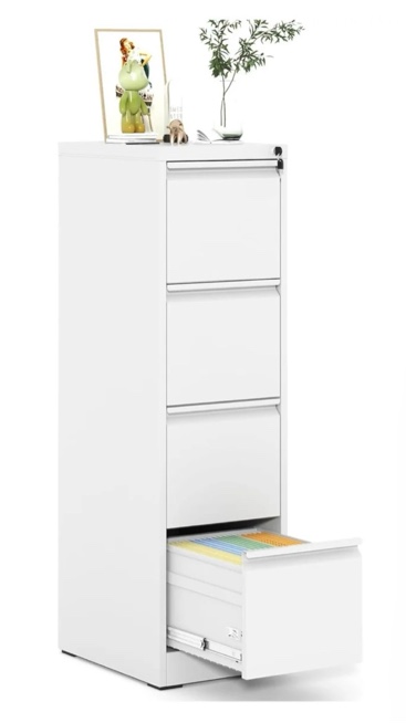 garvee 4-drawer file cabinet with lock, heavy duty vertical filing cabinets for home office, secure locking metal steel storage cabinet for letter/legal size file, assembly required, white