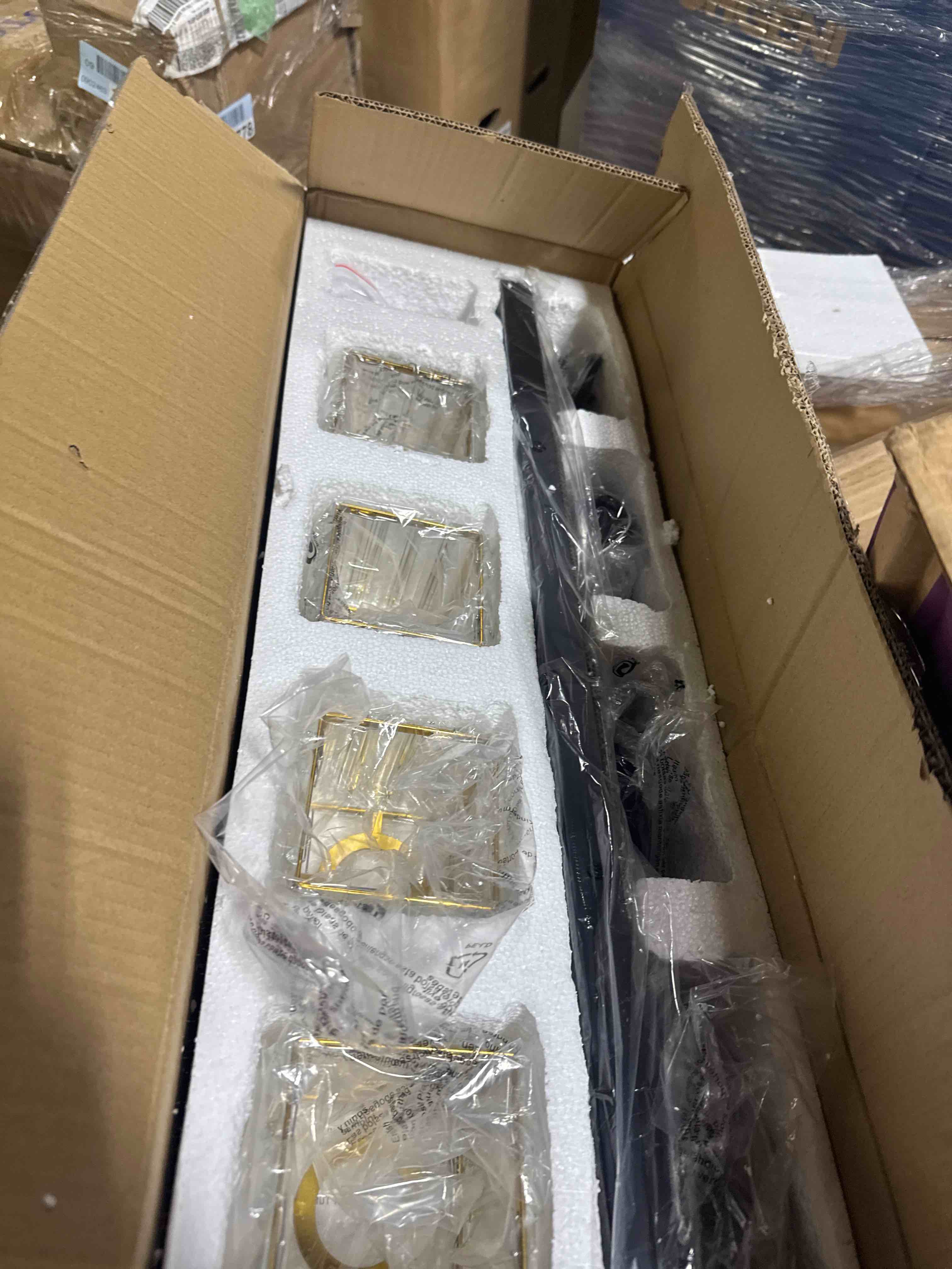 Condition photo showing New/Like New for gold black crystal bathroom lighting fixtures, 4 light brass modern crystal bathroom vanity lights over mirror brass bath light black gold-square shade 4-light