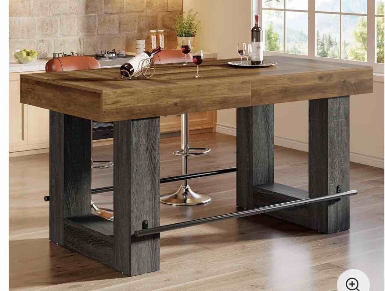 63" counter height bar table, large high top pub table kitchen island