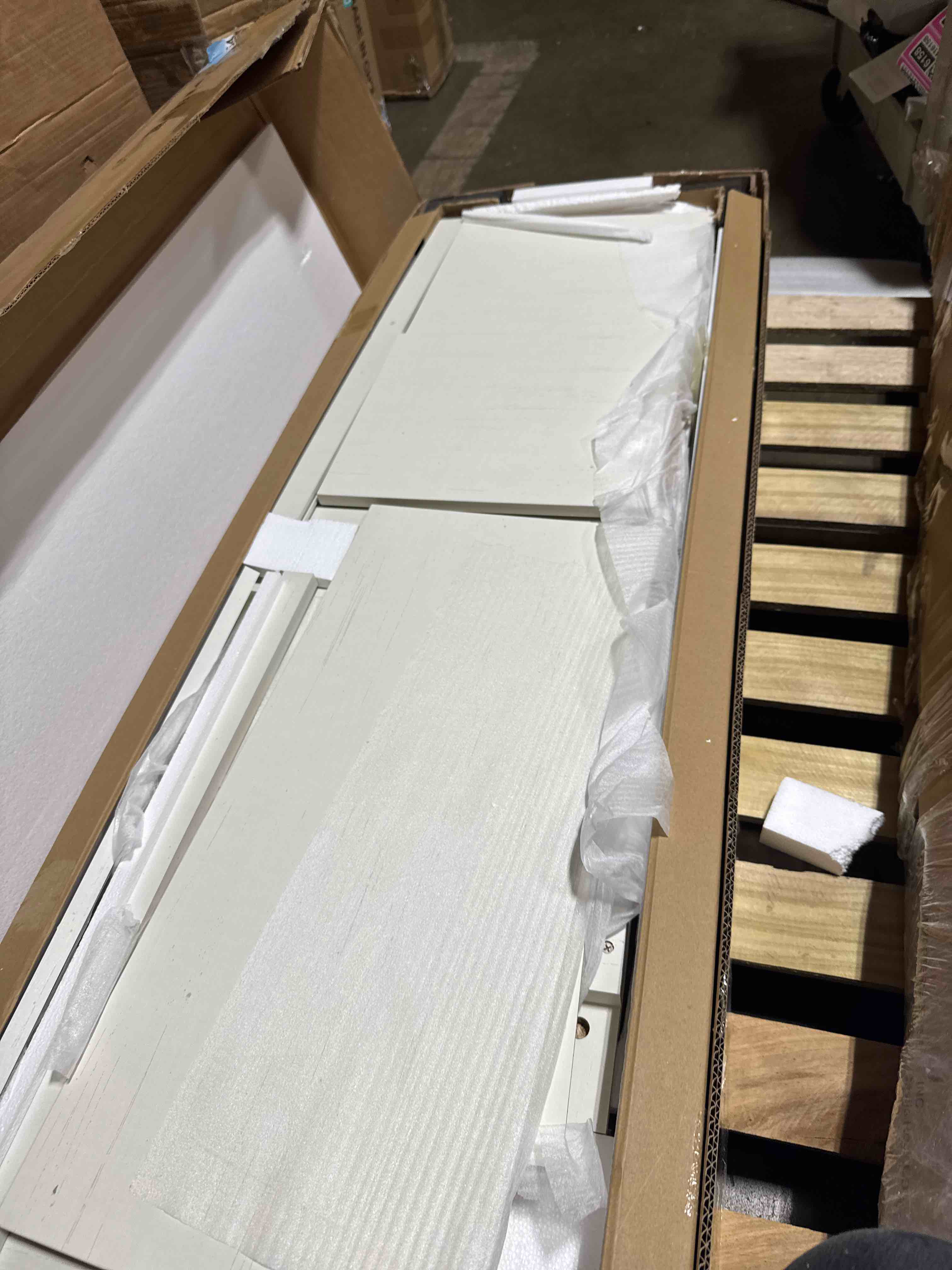 Condition photo showing New/Like New for wampat sideboard buffet cabinets with glass door, kitchen storage cabinets, wood coffee bar tables, living room, white