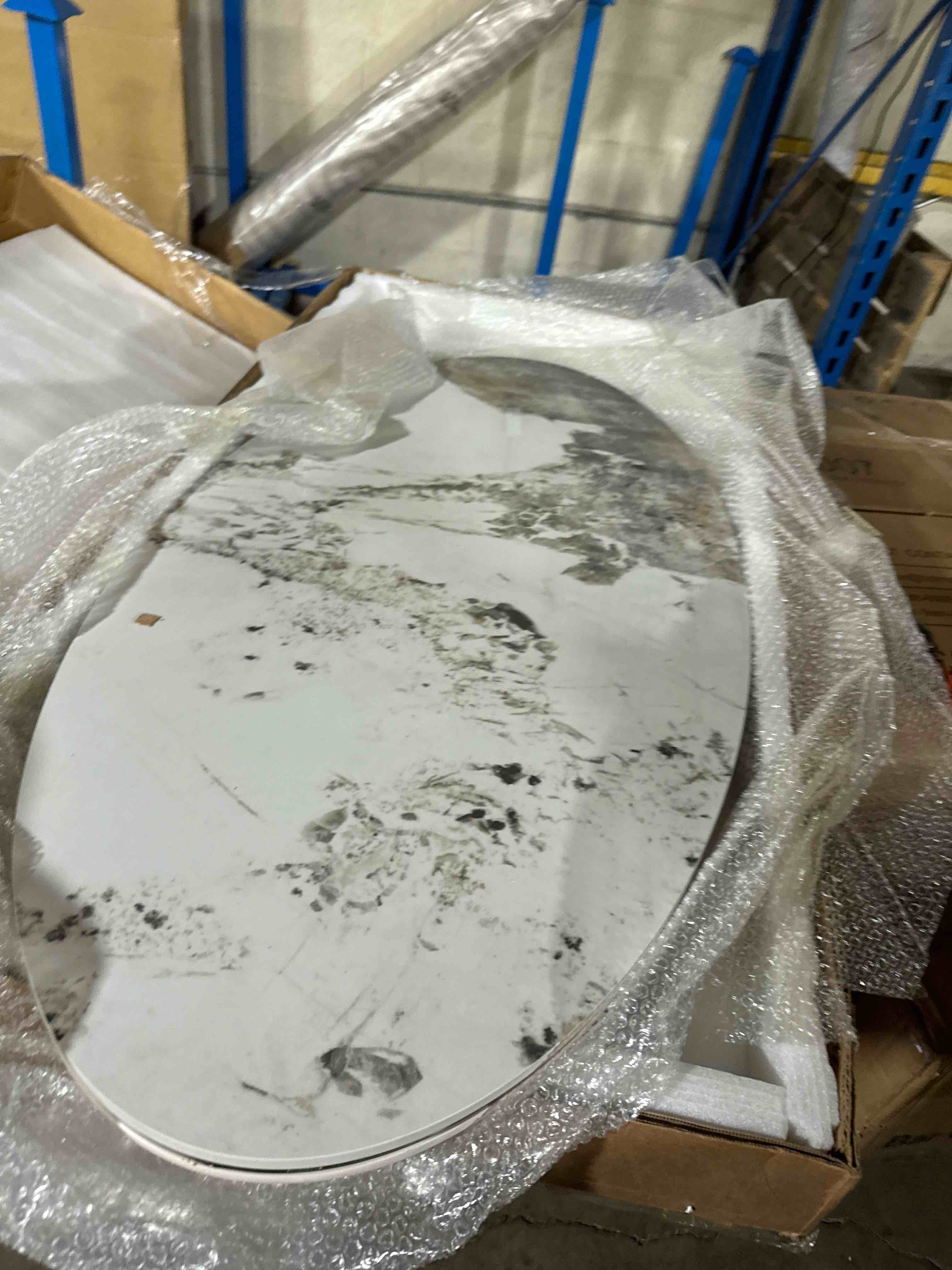 Condition photo showing Good Condition for modern oval faux marble coffee table with drawer - 47.5" x 24" ( incomplete top only missing base)