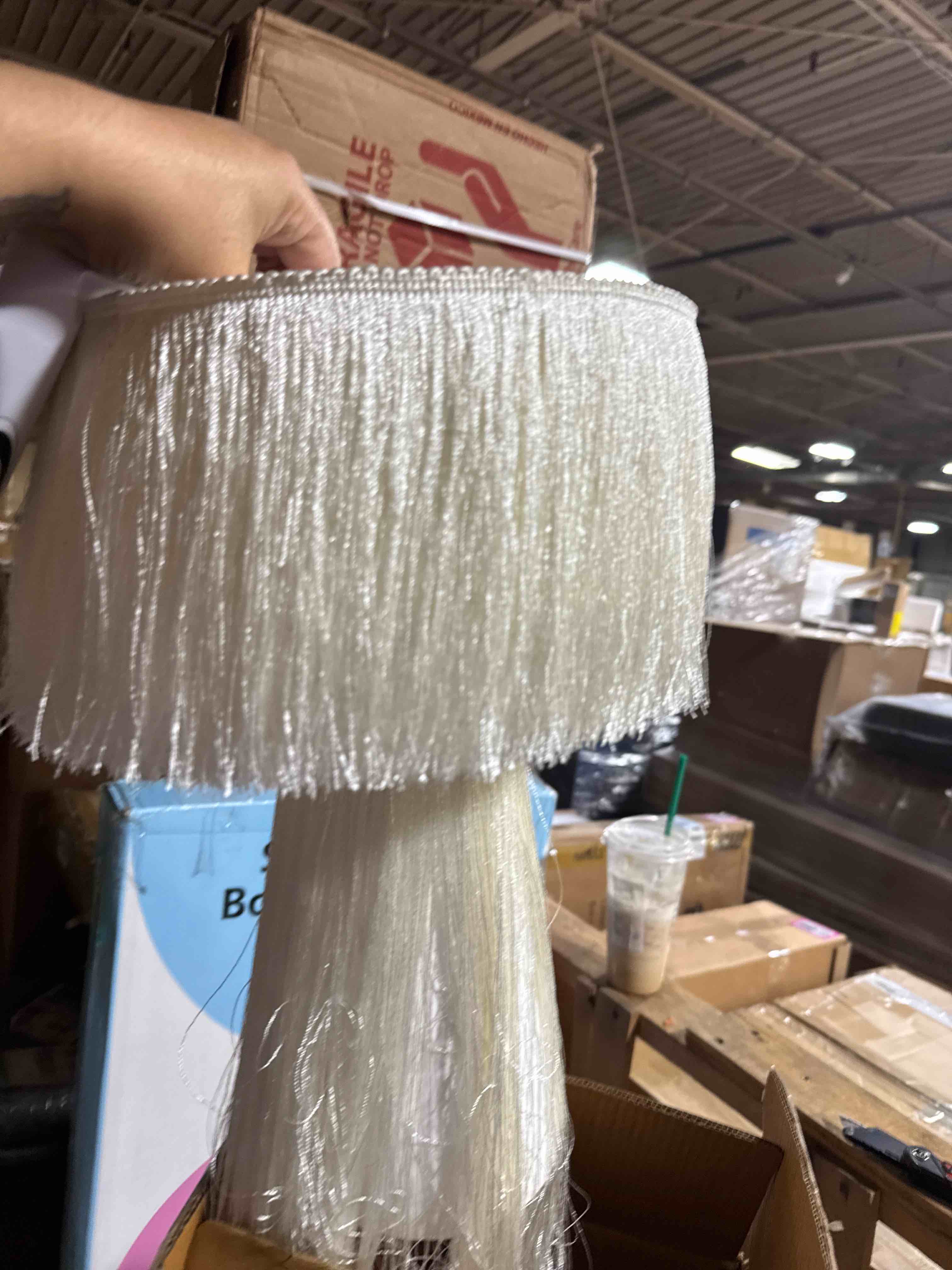 Condition photo showing New/Like New for tov furniture atolla cream tassel table lamp