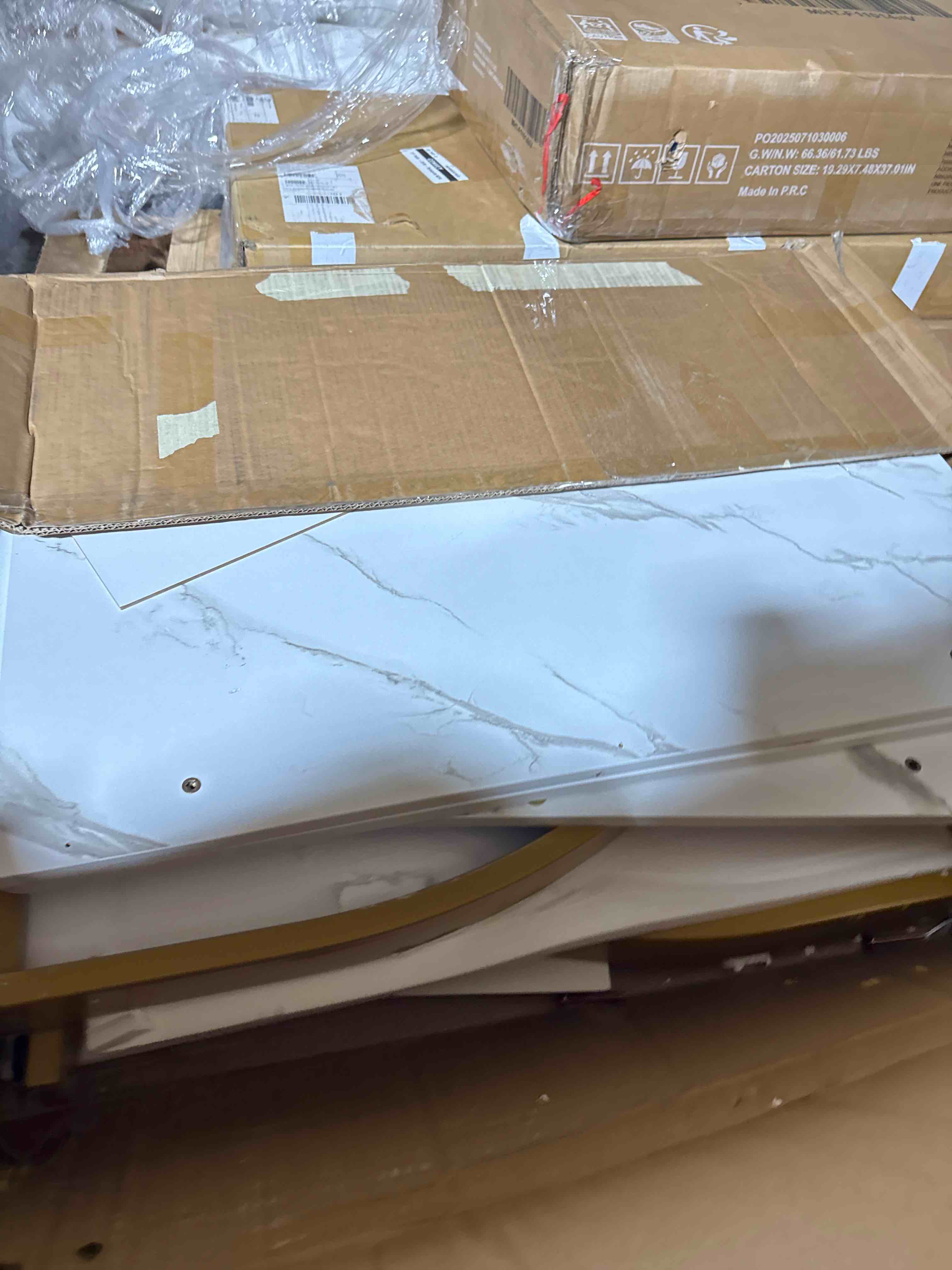 Condition photo showing Good Condition for tribesigns executive desk, 63” w x 31.5” d large office desk, modern computer desk conference table meeting room table, business furniture for home office, white and gold