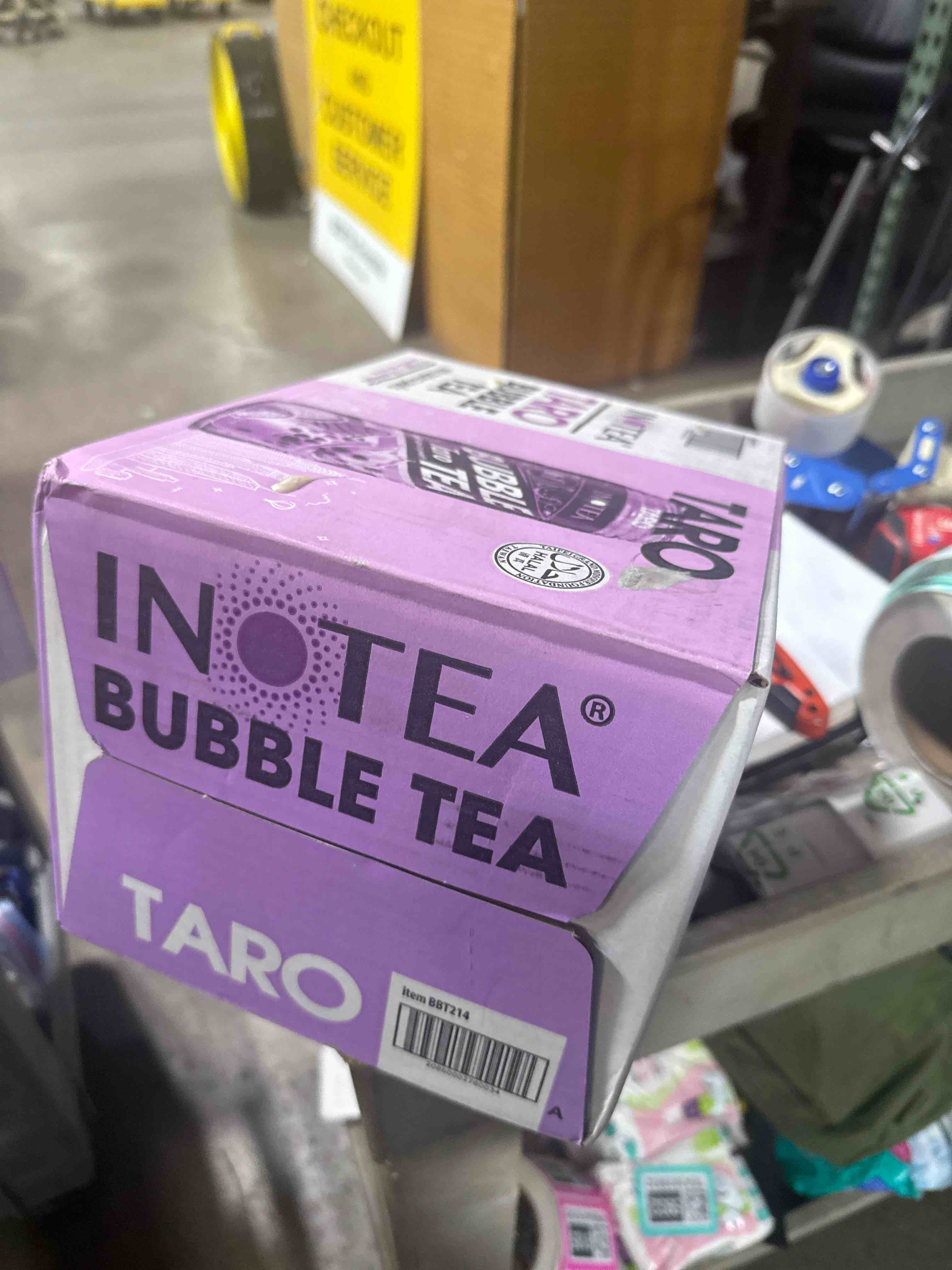 Condition photo showing New/Like New for inotea, bubble milk tea taro with tapioca pearls, 16.6 oz (case of 12)