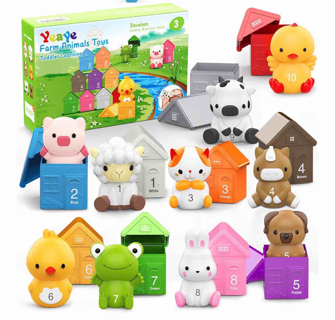 learning toys for 1,2,3 year old toddlers, farm animals toys montessori counting, matching & sorting fine motor games, christmas birthday easter gift for baby boys girls age 12-18 months
