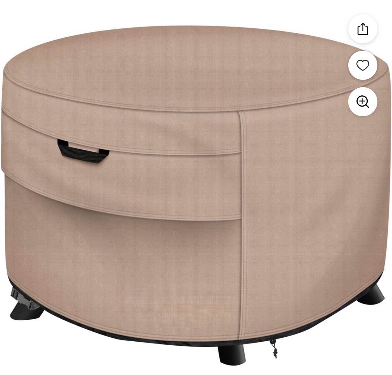 PTEROMY Patio Fire Pit Table Cover, Heavy Duty 600D Canvas Outdoor Waterproof Fireplace Cover Khaki Round 36" 