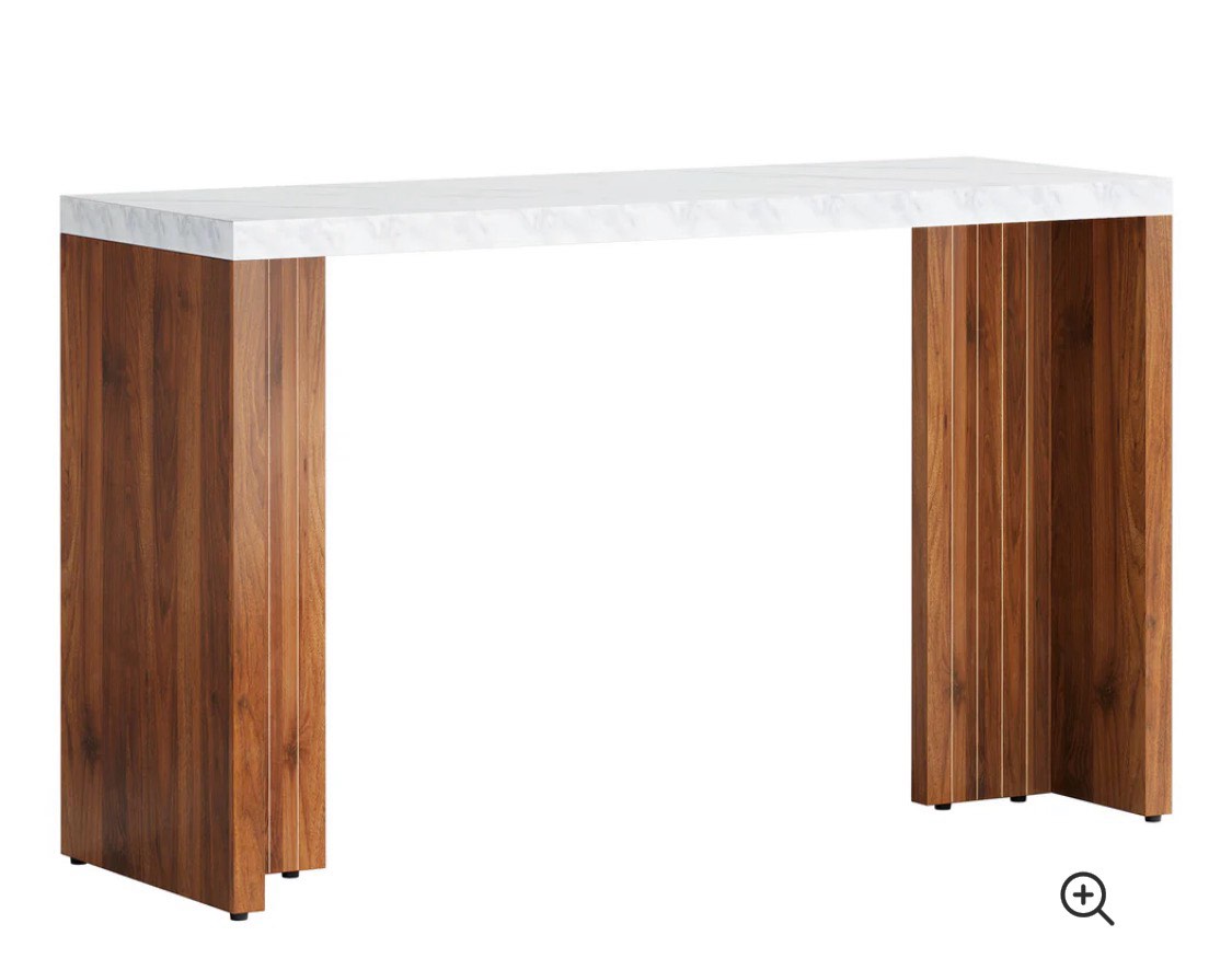 55" Bar Table, Moedern Counter Height Pub Table with Faux Marble Tabletop