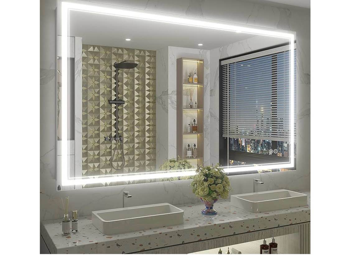 OKPAL 66x36 LED Bathroom Mirror, Anti-Fog Lighted Bathroom Mirror, Dimmable Lighted Vanity Mirror, LED Vanity Mirror with Lights, Shatterproof, ETL Listed, Horizontal/Vertical