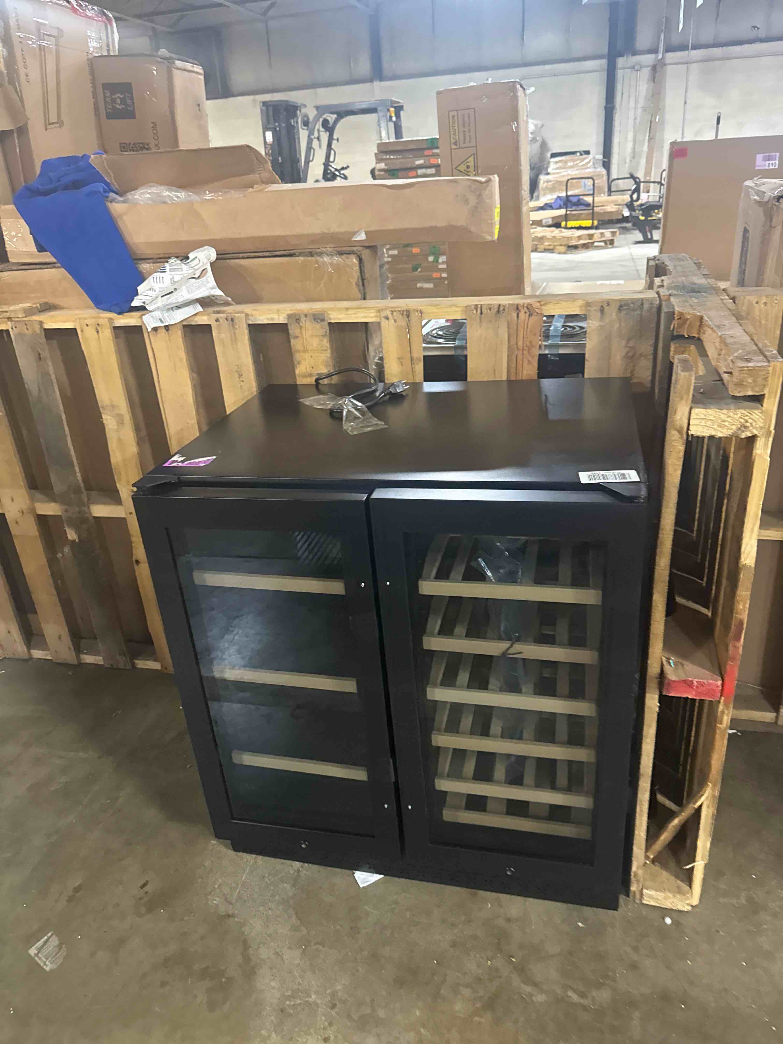 Condition photo showing New/Like New for tylza 30 inch wine and beverage refrigerator, dual zone wine beverage cooler 30" with french door, under counter wine beer fridge built-in or freestanding, holds 29 bottles and 110 cans, black ( no box, has some minor scratches on top shown in pics)