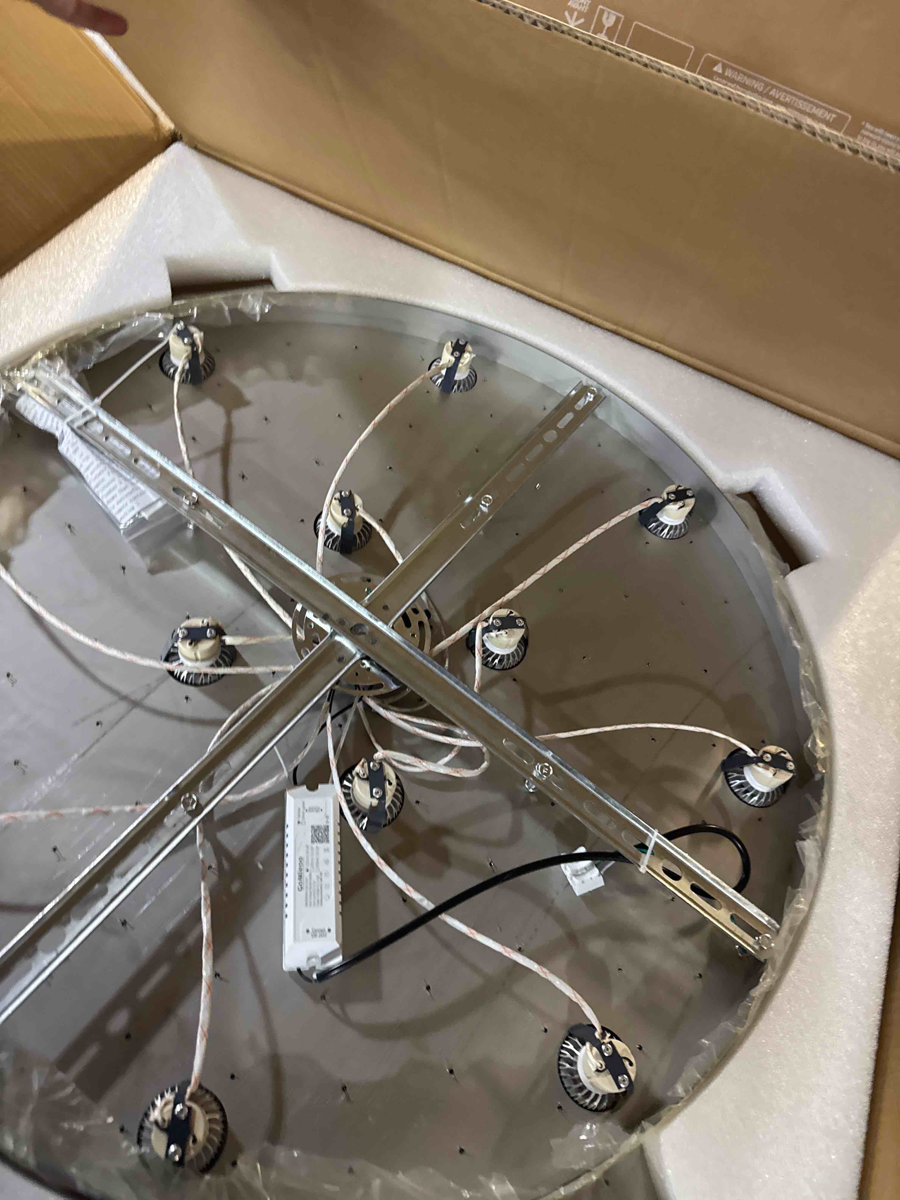 Condition photo showing New/Like New for 98'' crystal chandelier high ceiling chandeliers for staircaes large raindrop chandeliers led dimmable flush mount light fixtures for foyer hallway entryway led bulbs included gold d32'' x h100'' gold