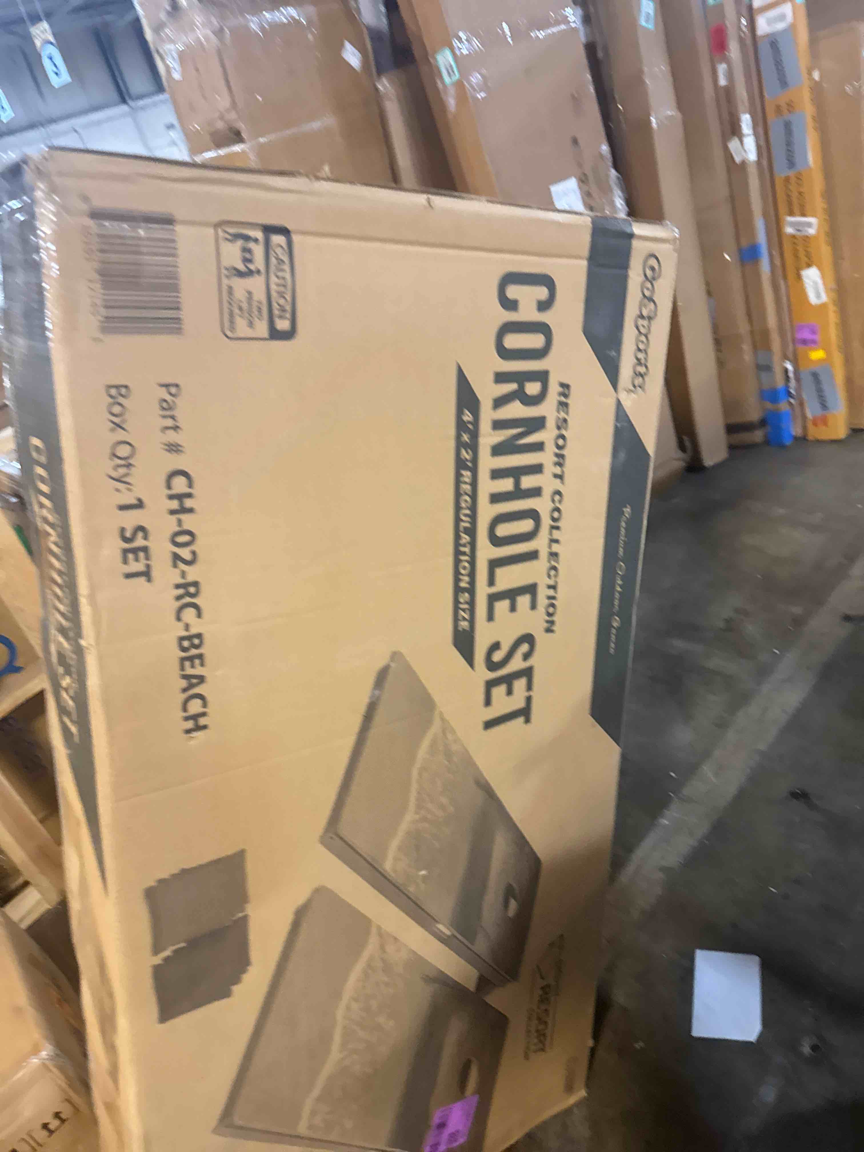 Condition photo showing New/Like New for gosports 4 x 2 ft resort collection all weather cornhole boards - choose rustic, beach, white diy, blue stripe, palms - regulation size set
