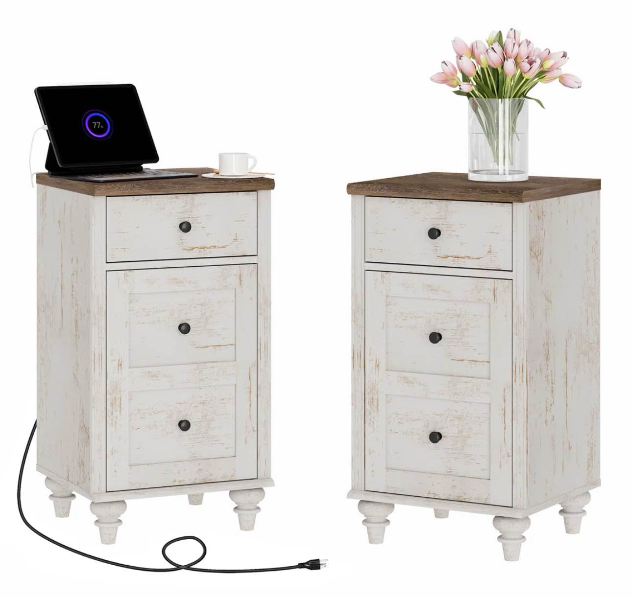 Scarlett Nightstand Set with Storage Build in Outlets ( Set of 2)