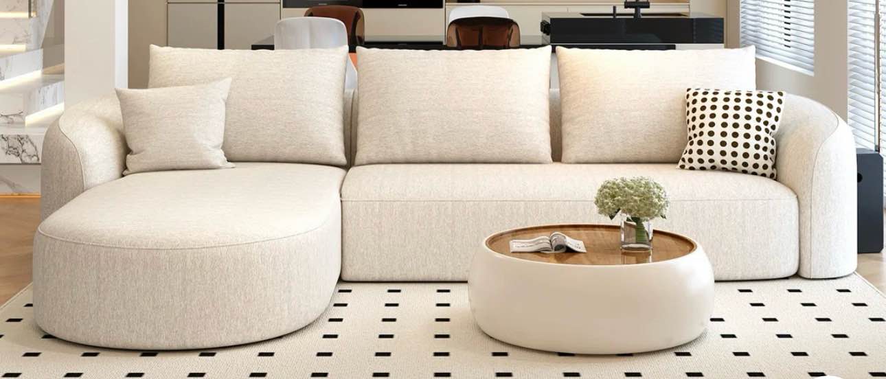 111" Modular Sectional Couches Luxury Modern Curved Back Sofa Minimalist Comfy L-Shaped Boneless Cloud Couch For Living Room Apartment ( Left Facing Chaise, White) INCOMPLETE 1 BOX ONLY)