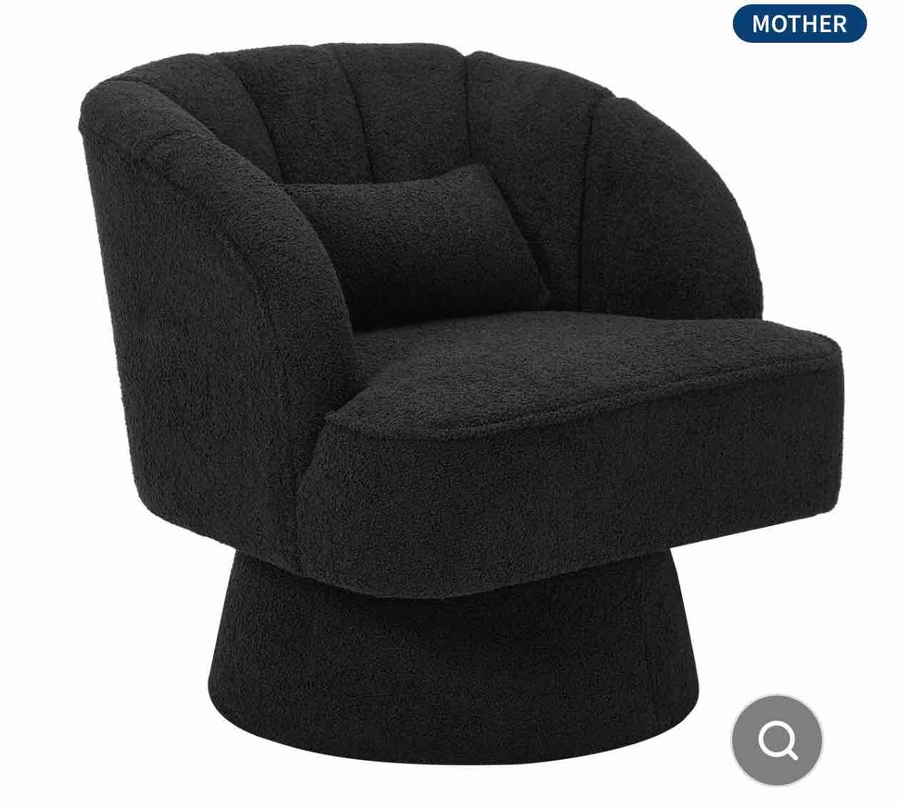 Garvee Swivel Barrel Accent Chair - Teddy Velvet Upholstered 360° Rotating Modern Armchair with Striped Backrest & Plush Padding, Round Lounge Chair for Living Room, Bedroom, Black