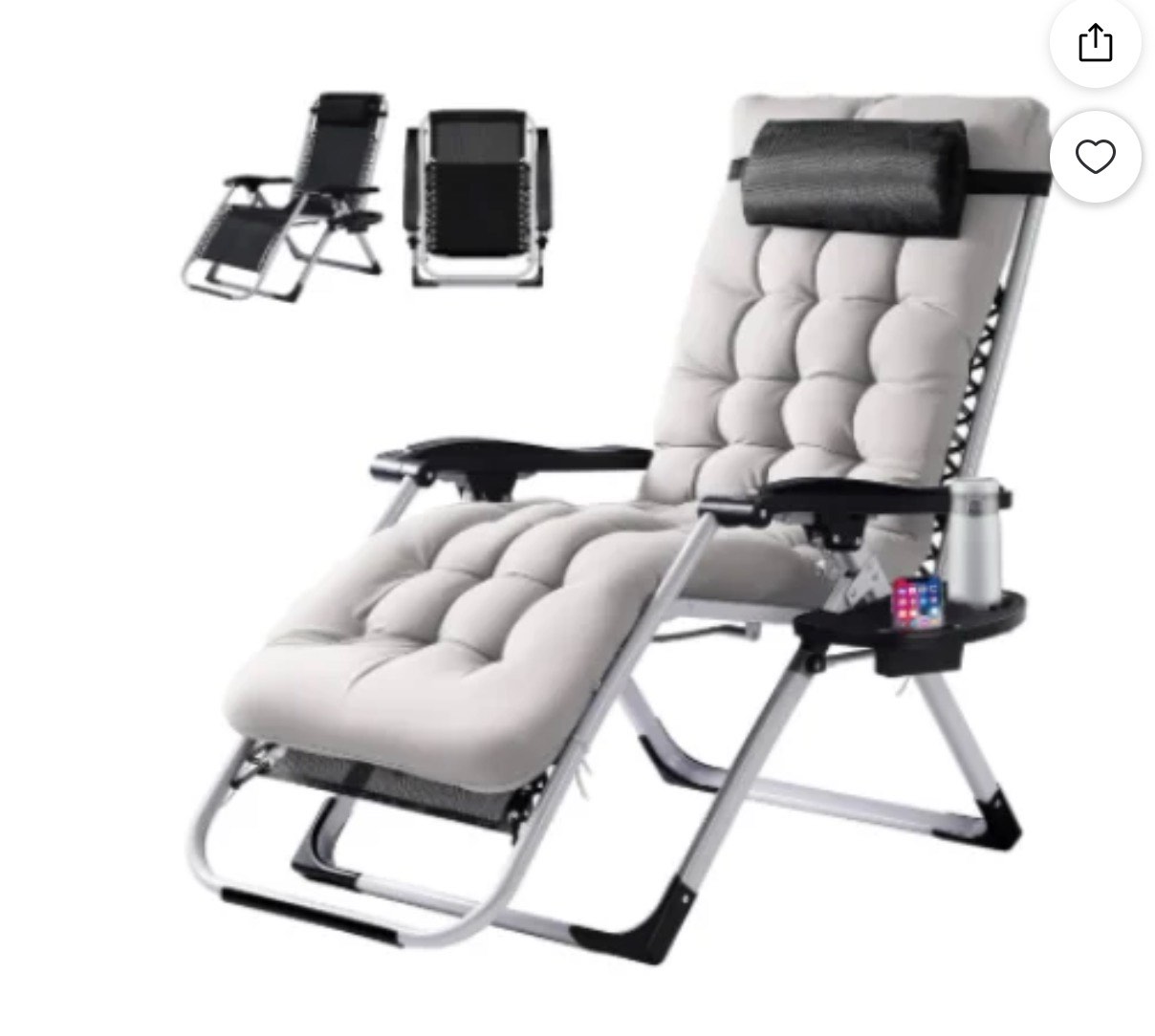 Zero Gravity Chair, Reclining Camping Lounge Chair For Indoor, Reclining Patio Chairs With Cup Holder Trays And Removable Cushion