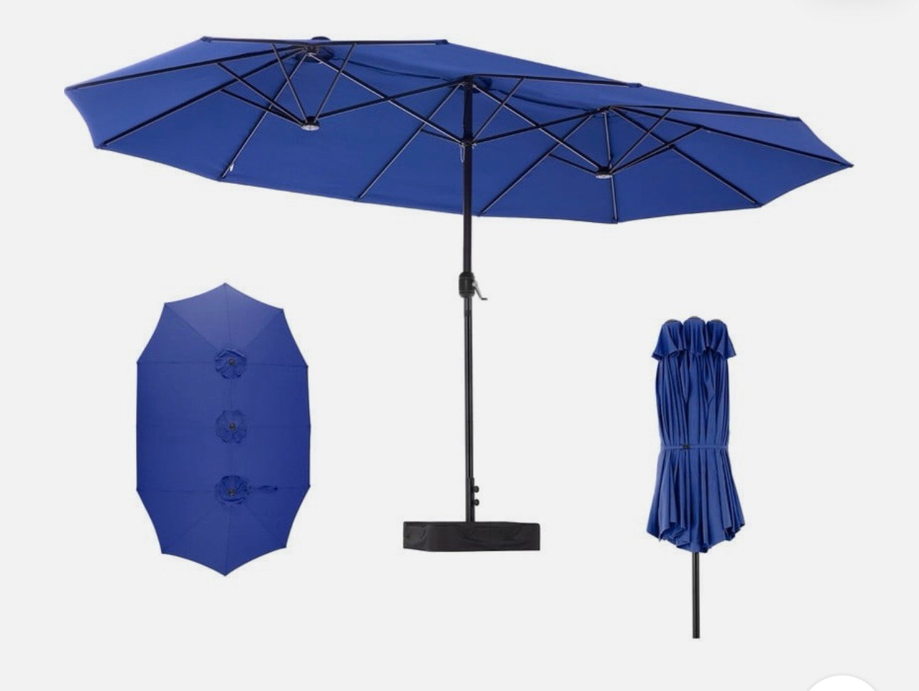 15 FT Triple Head Patio Umbrella 12-Rib Design W/ 135 SQ FT Coverage Waterproof