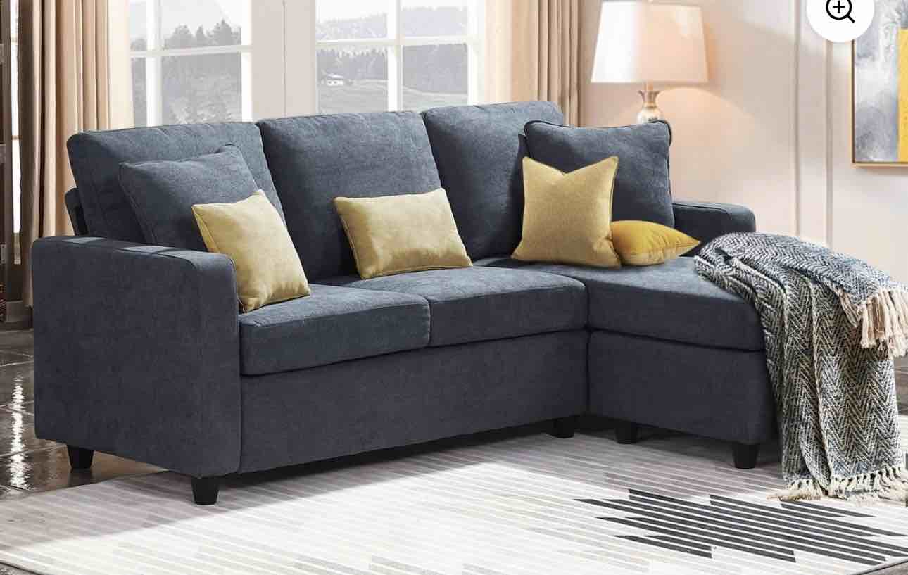 HONBAY Convertible Sectional Sofa Couch, L-Shaped Couch with Modern Linen Fabric for Small Space ( One in stock is LOGHT GREY) ( INCOMPLETE BOX B ONLY)