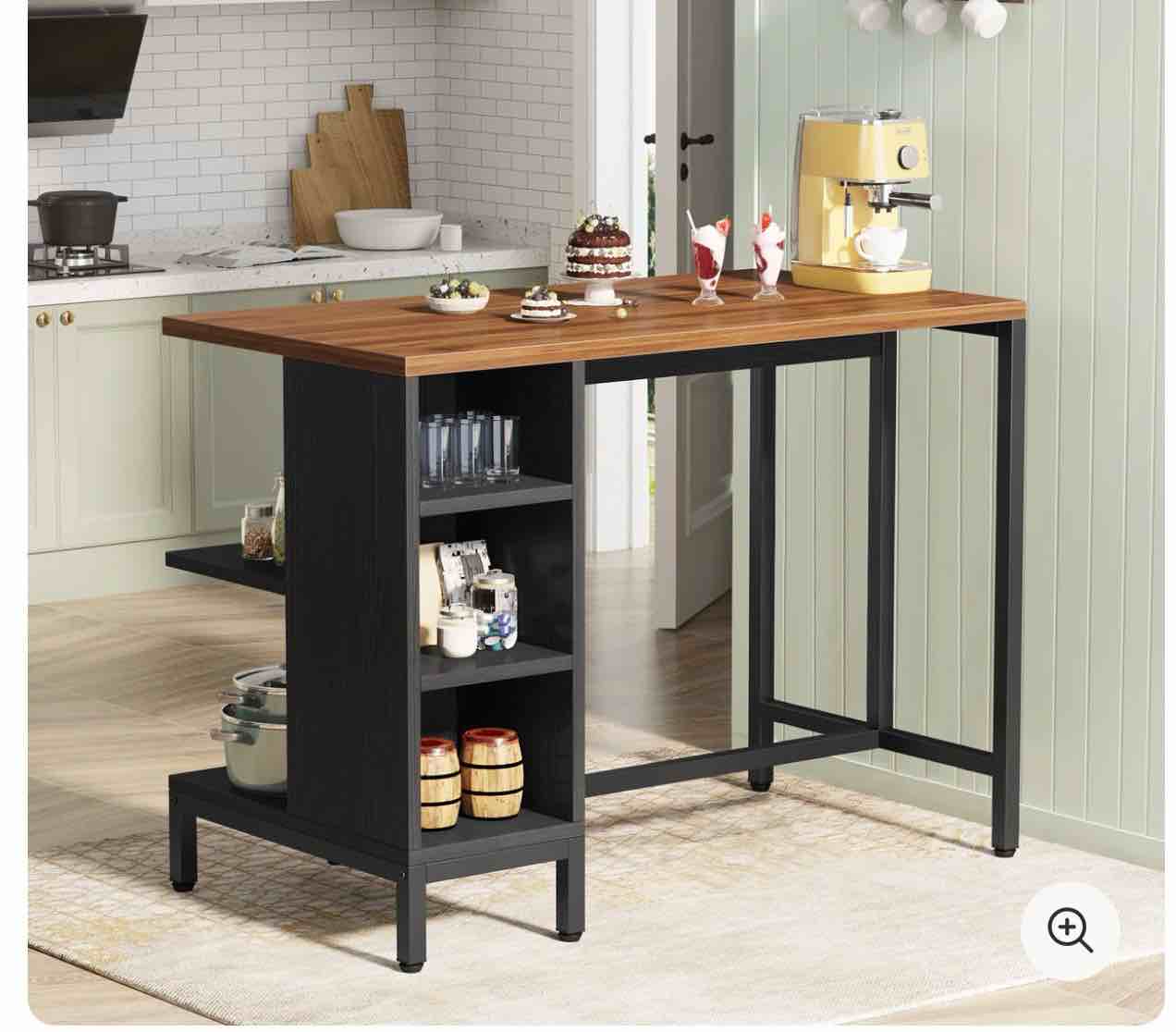 43" Kitchen Island Kitchen Counter Table with 5 Open Shelves