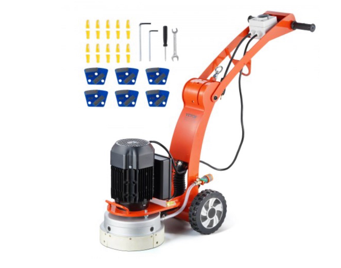 vevor electric concrete floor grinder 10" walk-behind grinder 1.7hp concrete floor polisher, 1300w grinding machine, 1720rpm upgrade brushless motor surfacing grinder for granite/marble/stones