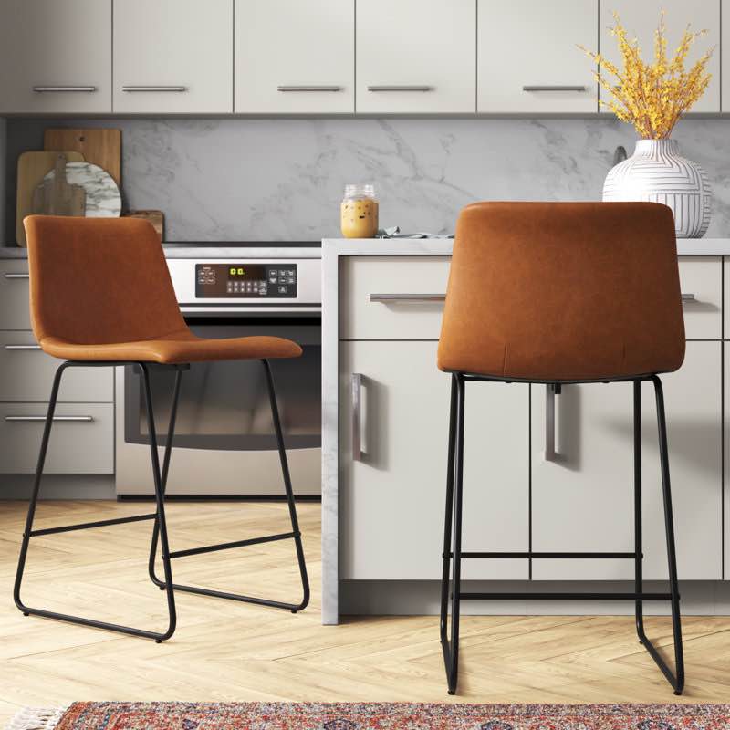 Liekele Upholstered Bar Height Modern Dining Stools Light Brown (Set of 2)
