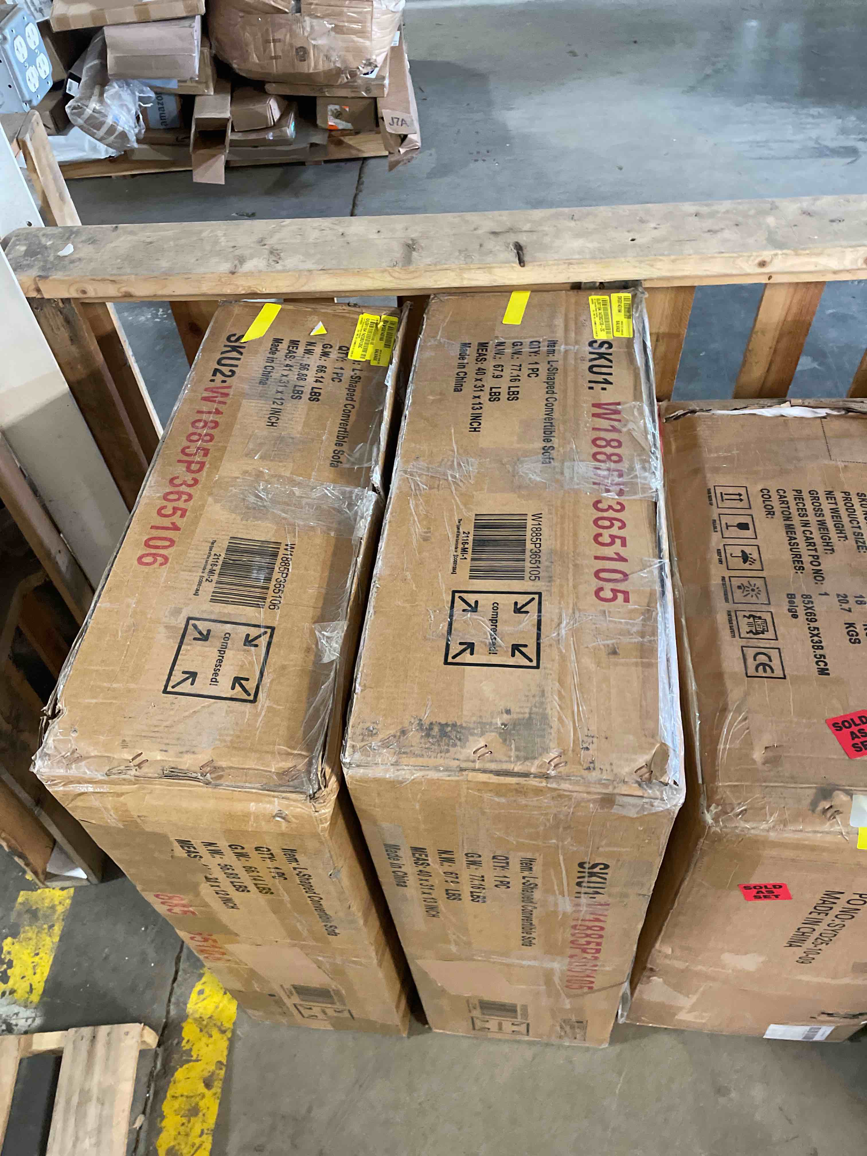 Condition photo showing As Is for 118'' Convertible Sleeper Sectional Sofa Bed With Pull-Out Couch , Chenille Upholstered L-Shaped Sofa With Nailhead Trim For Living Room, Beige (income only 2 boxes) 