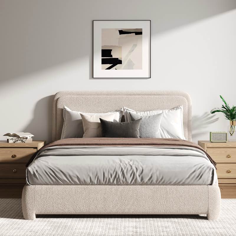 bensu boucle upholstered platform bed full size 
