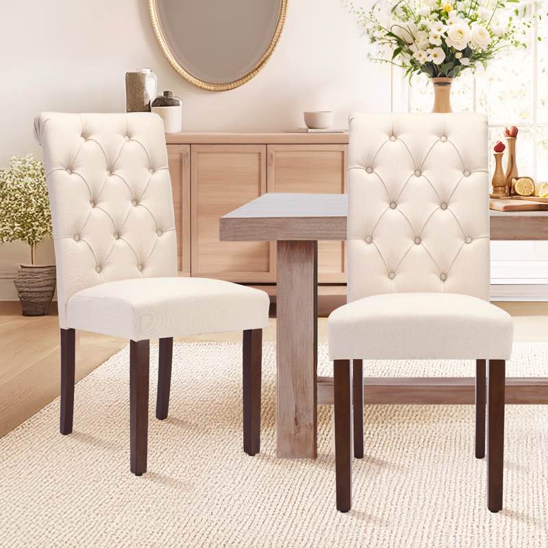 artemisia tufted upholstered wooden dining chairs (set of 2) beige