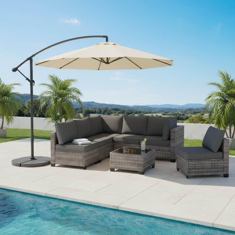 7 Piece Rattan Patio Conversation Set, (Incomplete Single Chair only)