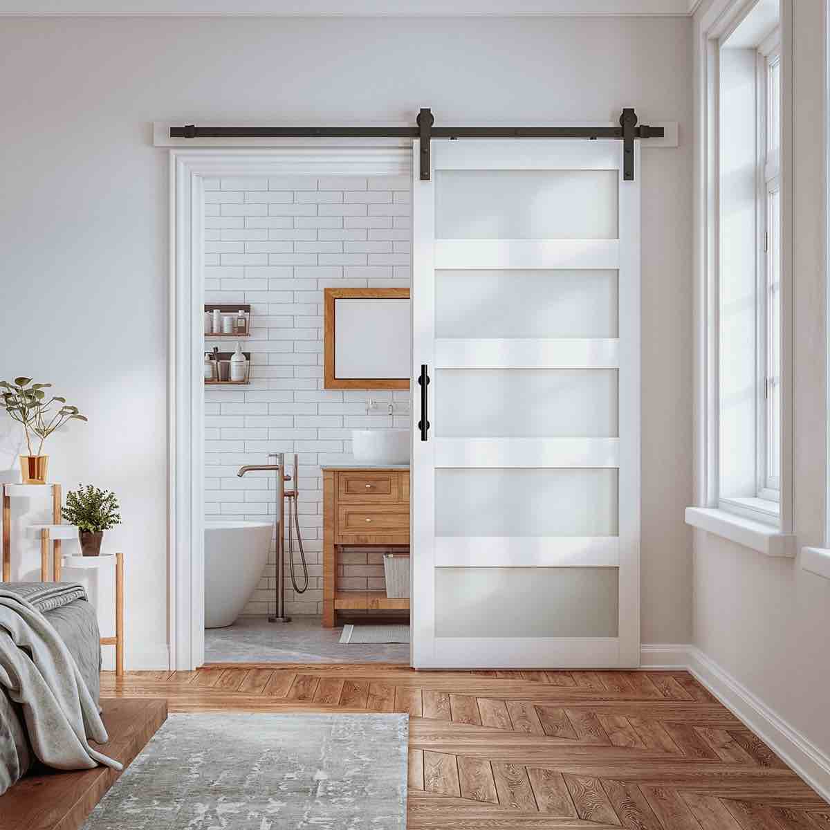 glass wood barn door with installation hardware s