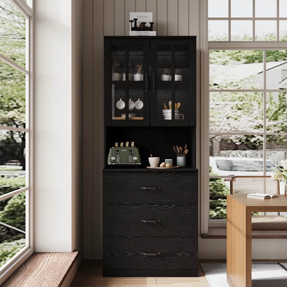 71 h x 23.6" w kitchen pantry with bookcases, glass door kitchen