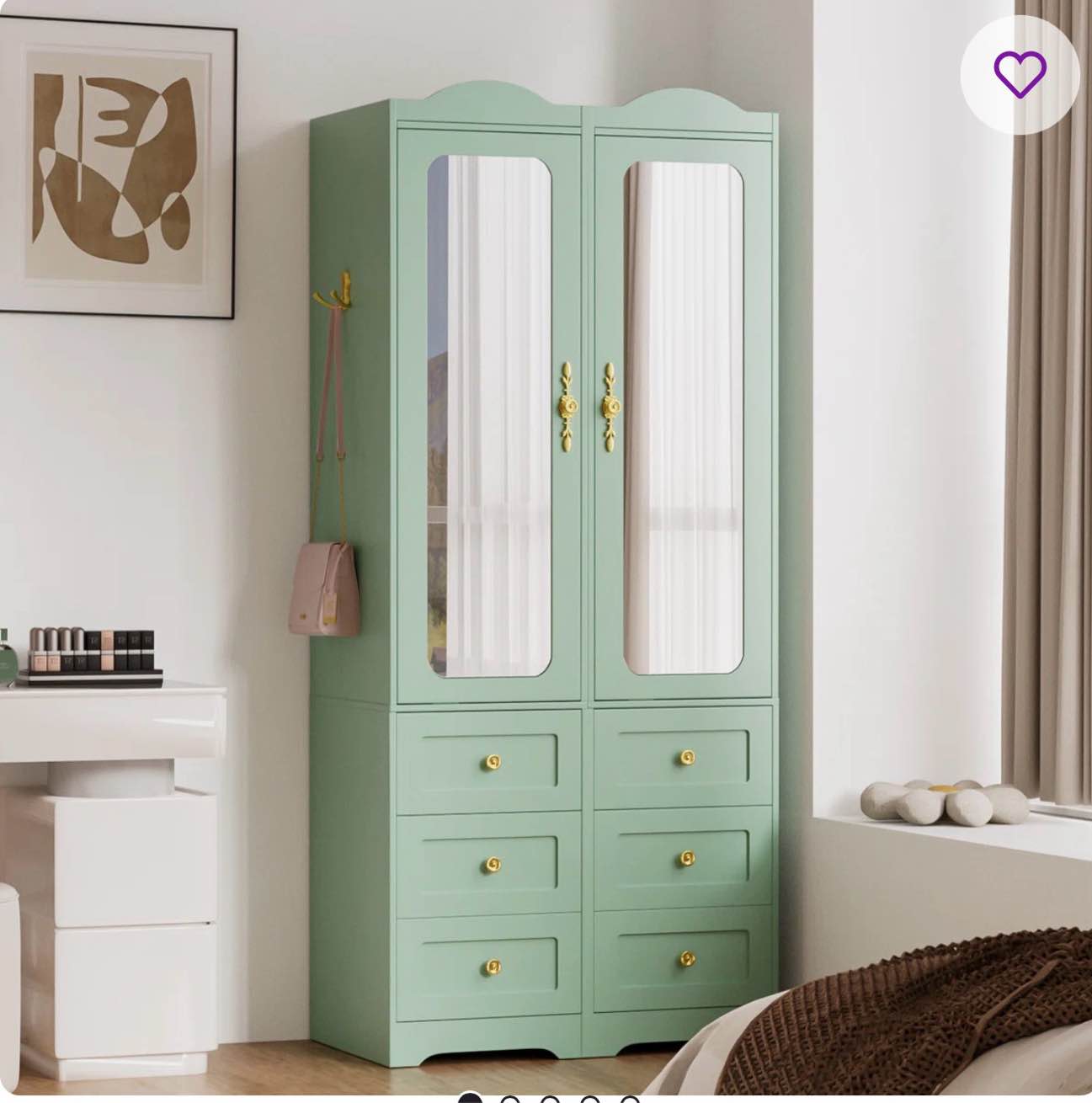 Armoire Wardrobe Closet & Wardrobe Cabinet With 6 Drawers And 2 Mirrors & With Hanging Rod & Sensor Lights