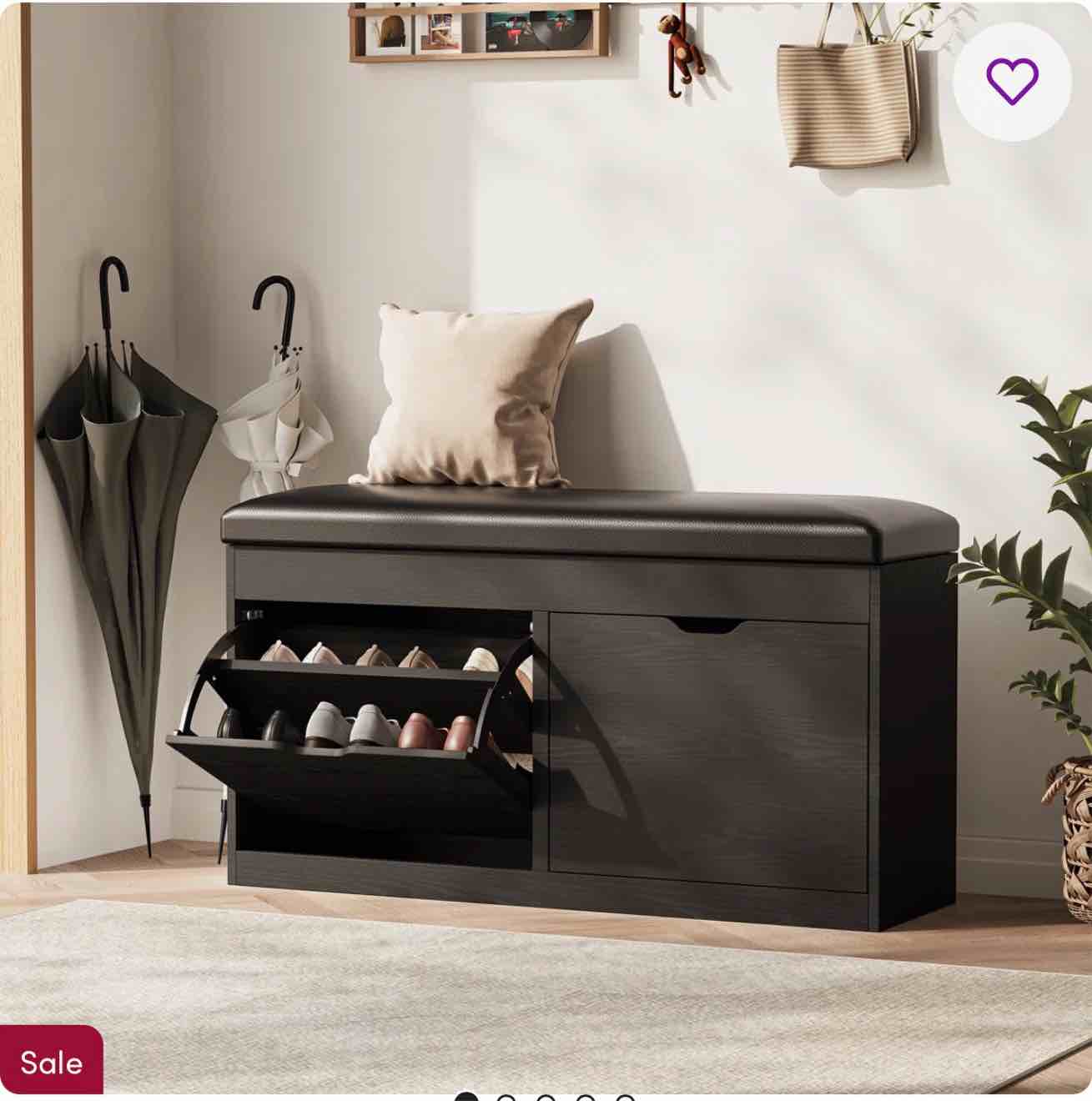 8 Pair Shoe Storage Bench With Lift Top, 2 Flip Drawers & Padded Seat Cushion - Entryway, Hallway, Living Room Shoe Organizer Cabinet Serkis