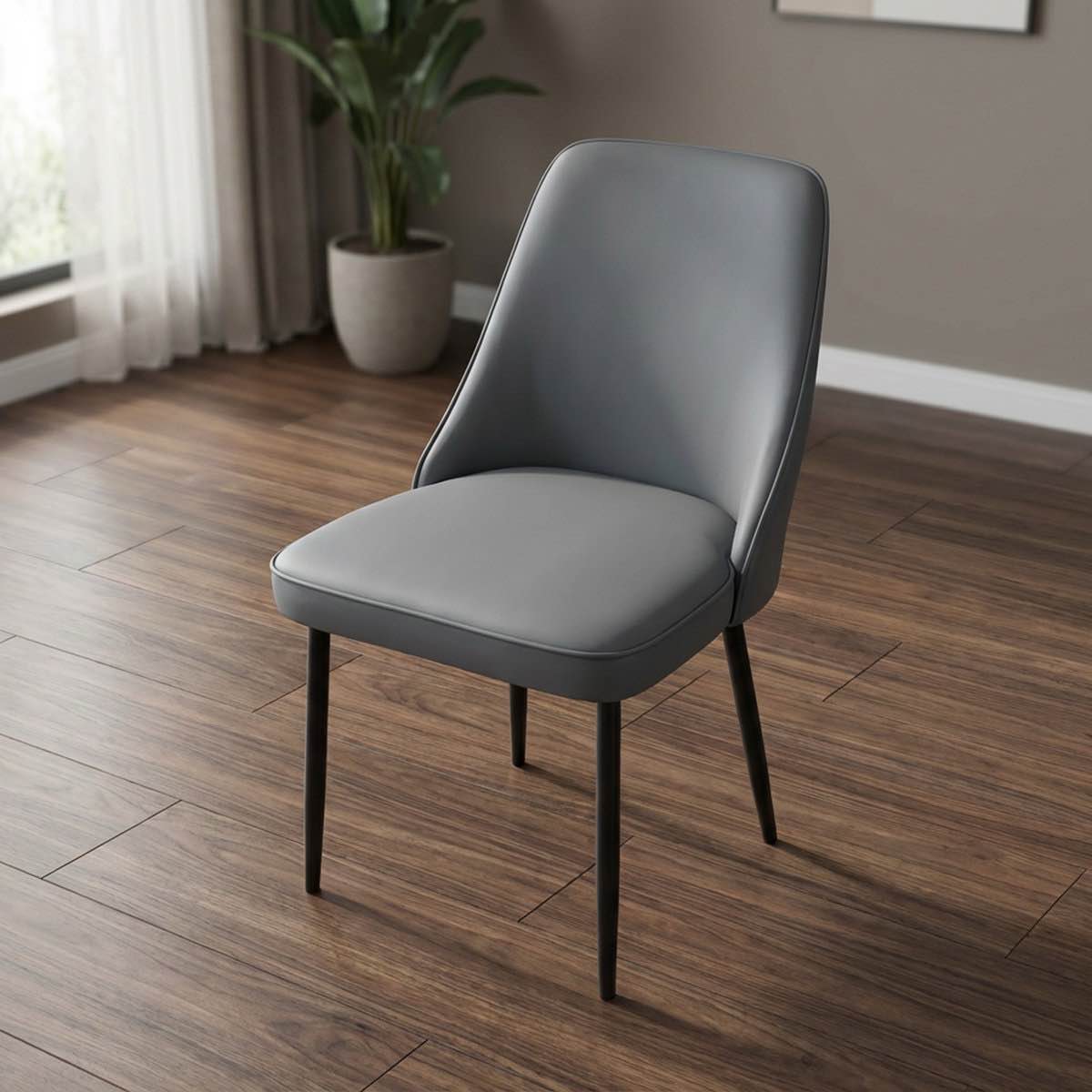 faux leather upholstered dining chair with steel legs