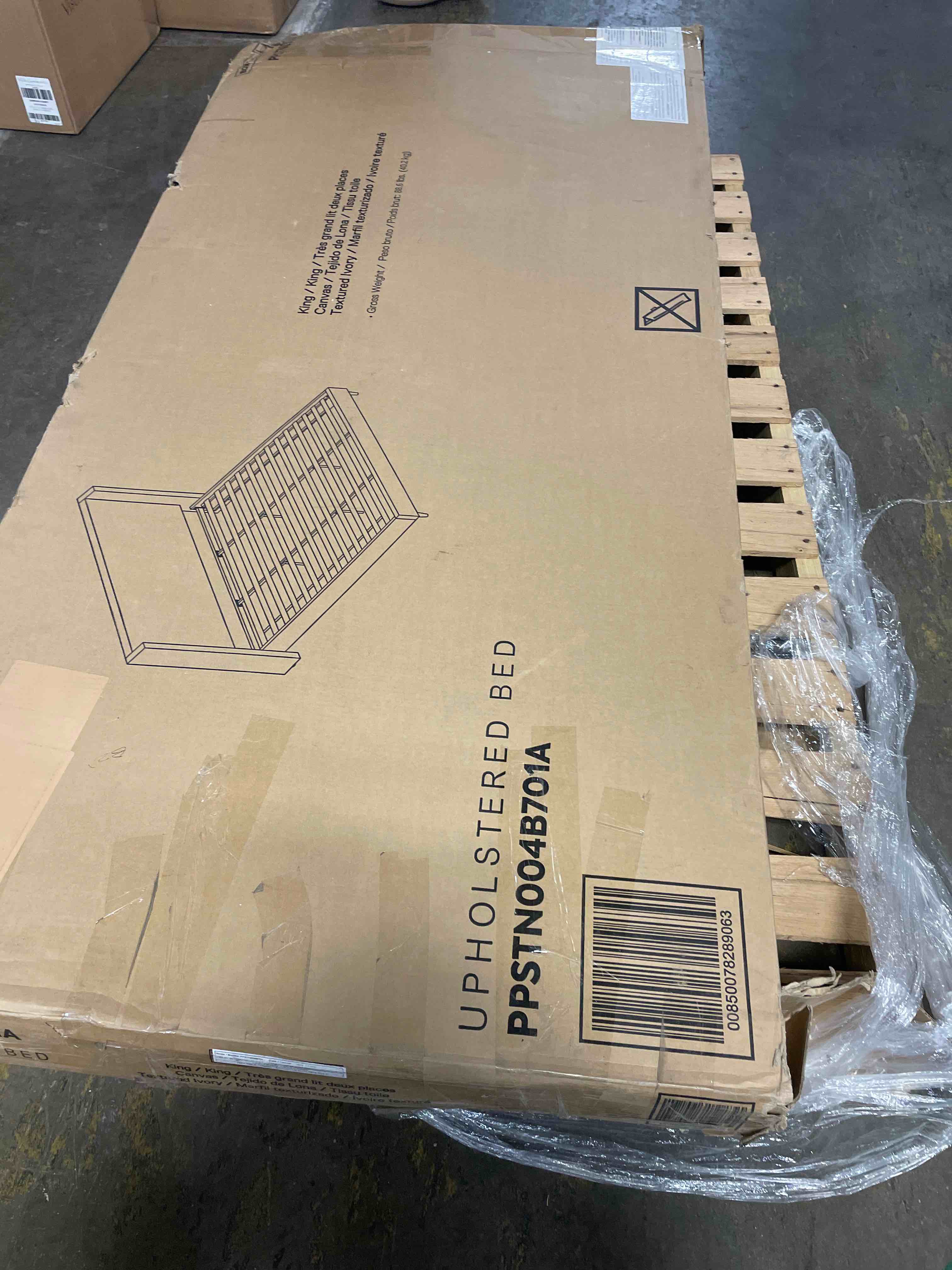 Condition photo showing Good Condition for INCOMPLETE Eveline Upholstered Platform Bed Frame With High Wingba