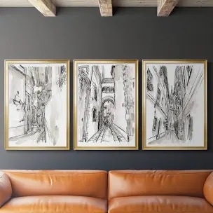 " Europe Street Sketches I " 3 - Pieces (Set of 3)