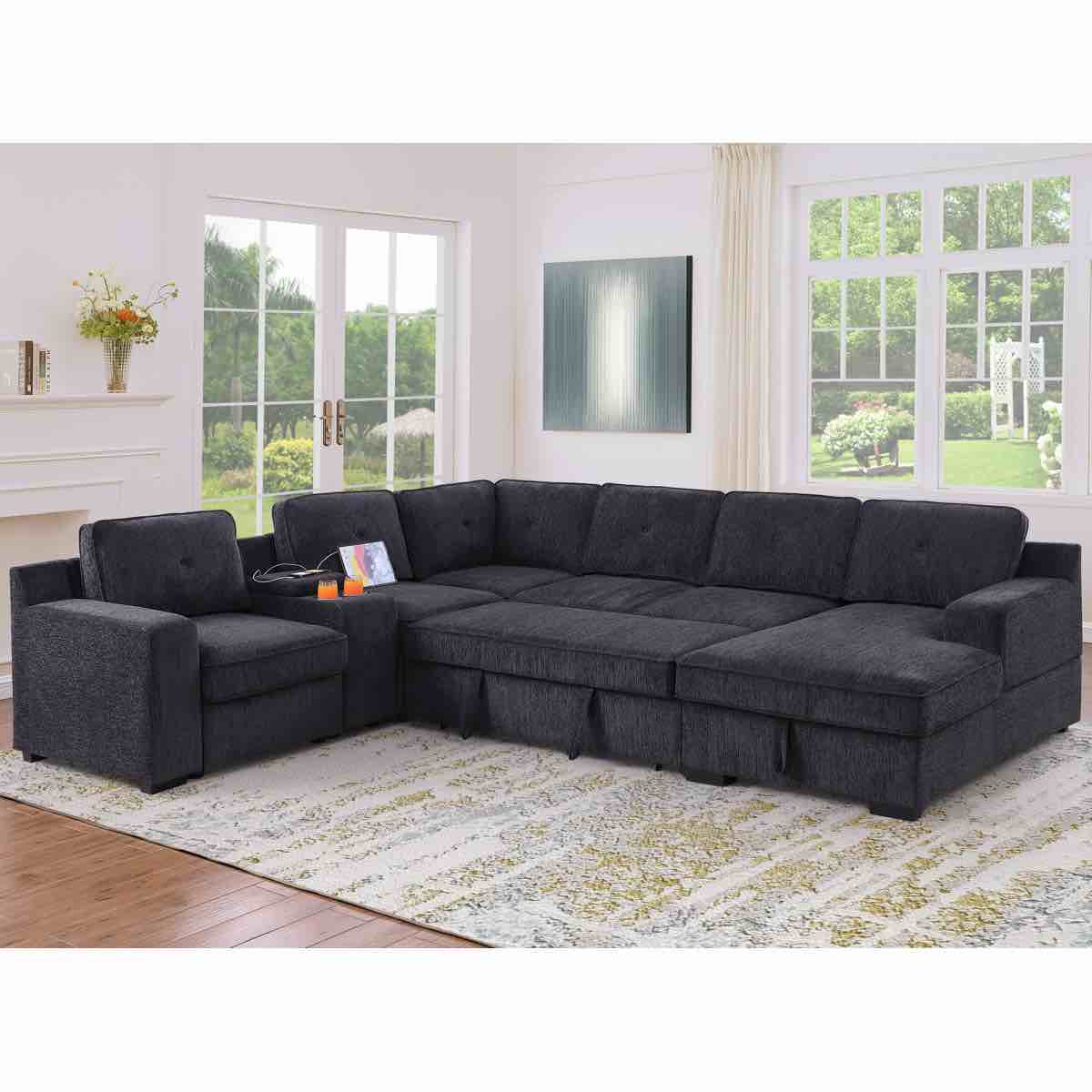 U-Shaped Sectional Sofa Bed Pull Out Sleeper Couch With Storage C(incomplete)