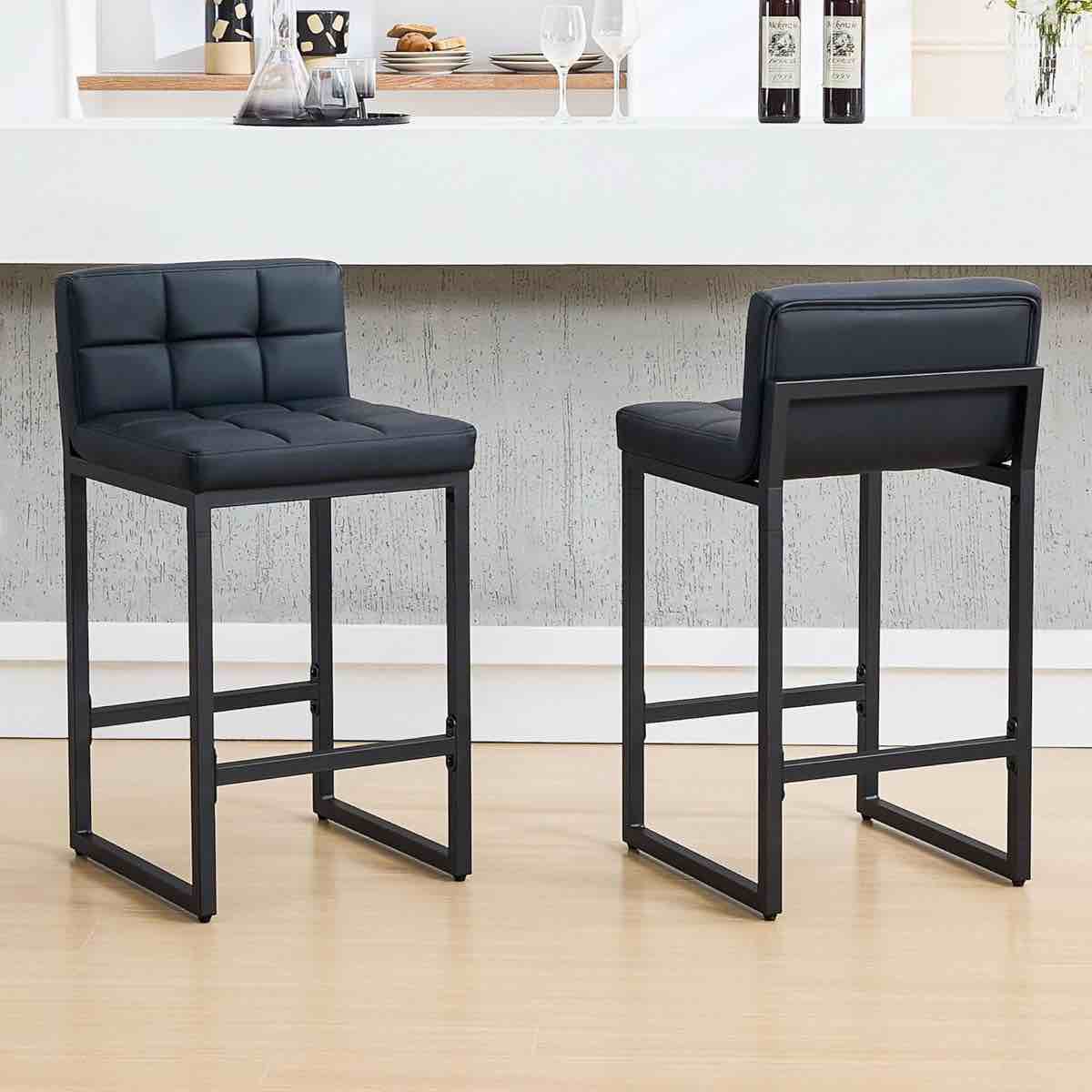 upholstered low back bar & counter stool with thickened metal frame for kitchen island