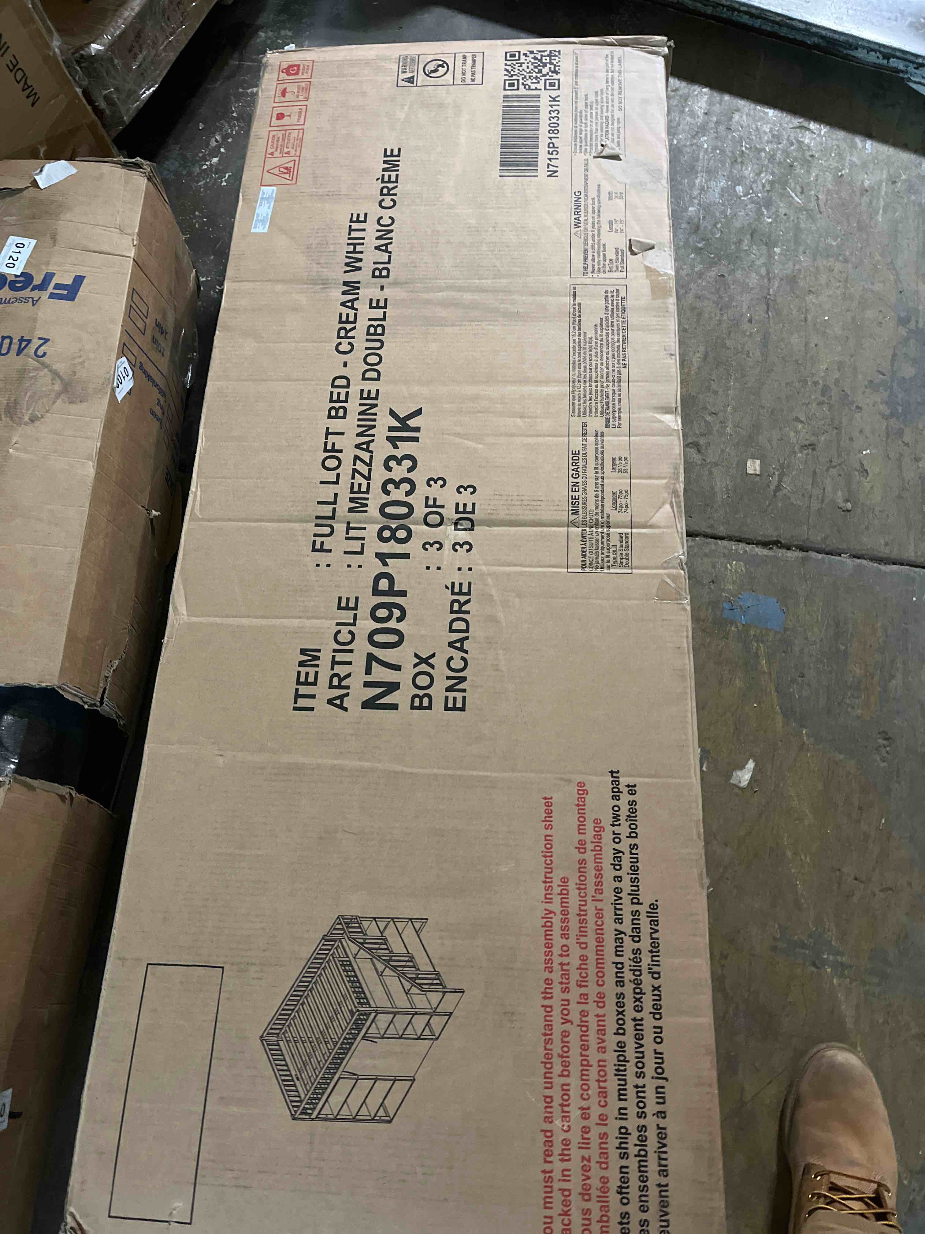 Condition photo showing As Is for Kalirose Full Size Loft Bed With Staircase, Storage Cabinets, Curtain(Box 3 Of 3)