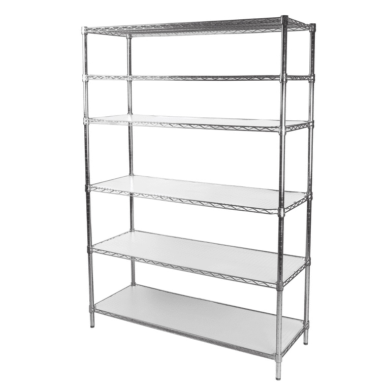 hyper tough 6-tier wire storage shelves with liners, 48" w x 18" d x 72" h, 3600 lb load capacity, chrome