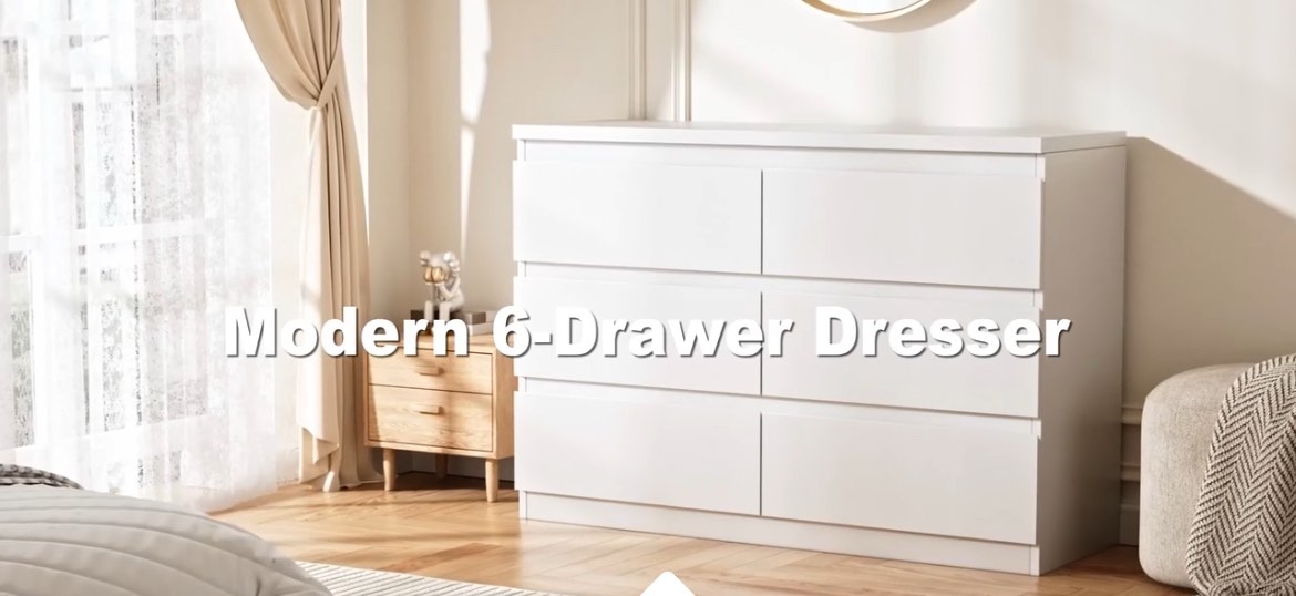 6 drawer dresser for bedroom, 15.3" d x 47.2" w x 32.3" h in simply modern chest of drawers, wood storage double dresser with deep drawers for living room, hallway entryway, black