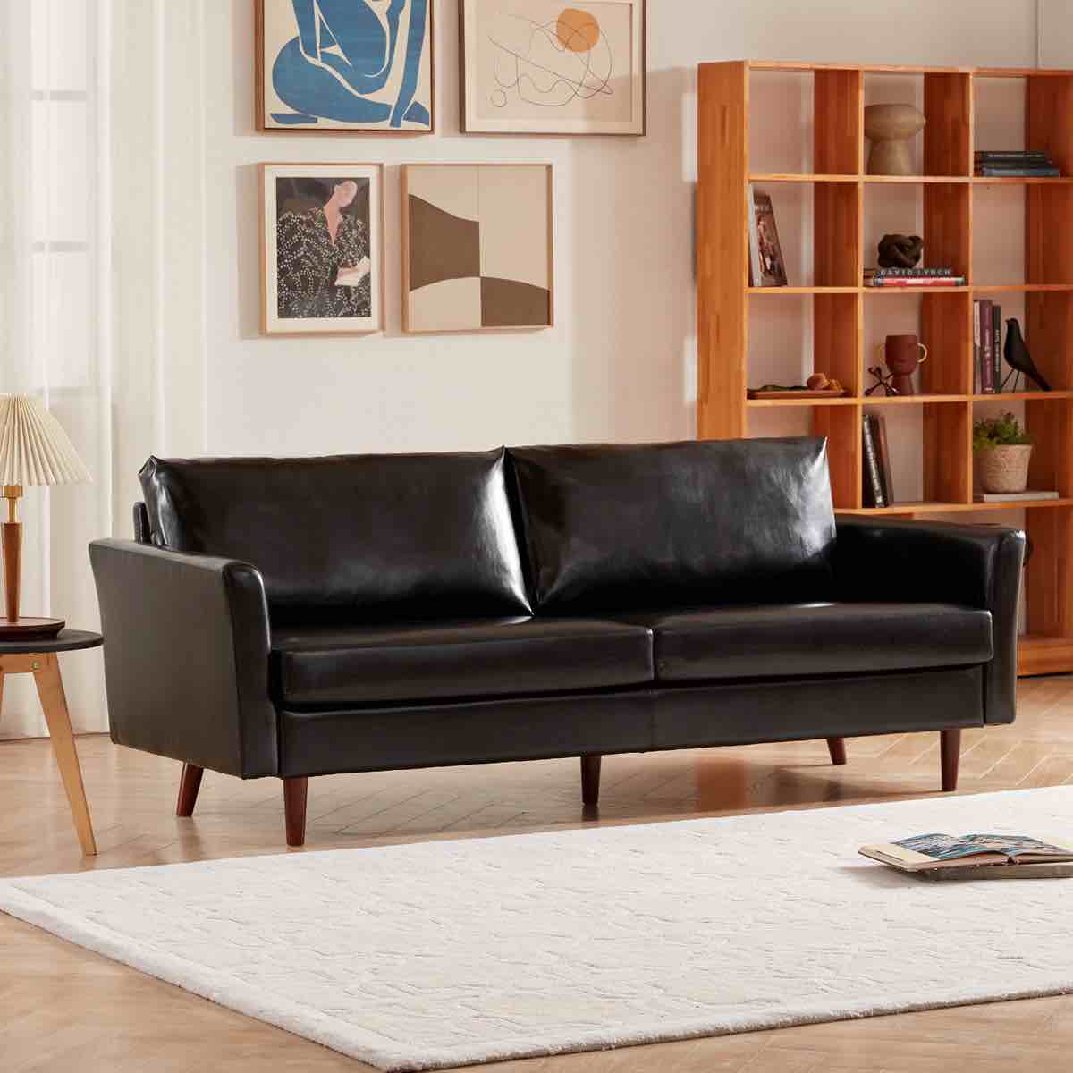 bobur 81" faux leather flared arm removable cushion sofa
