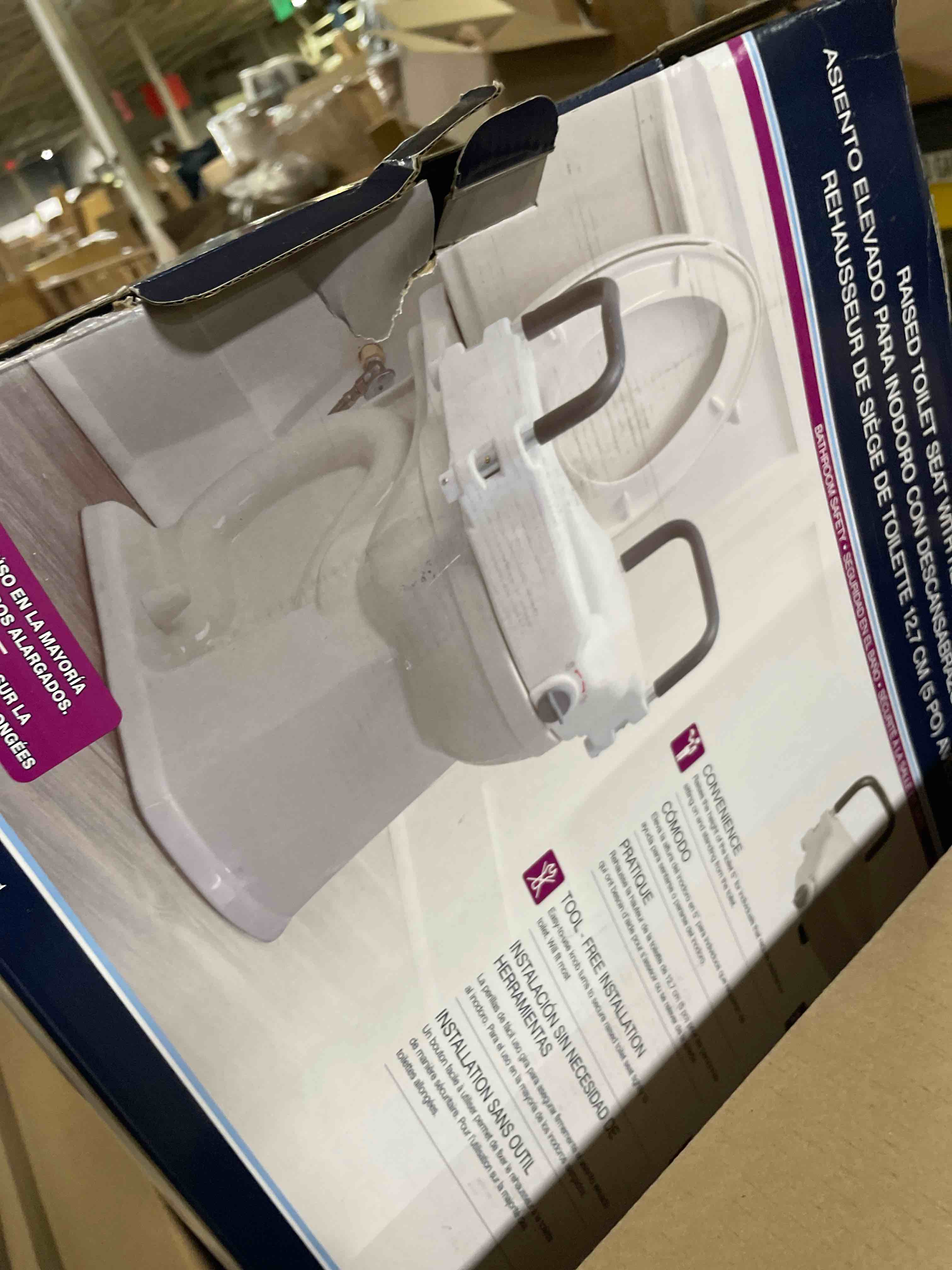 Condition photo showing New/Like New for Medline 5" Elongated Raised Toilet Seat, with Lock and Removable Padded Arms- A Medical Seat for Seniors, Elderly, Adults, or Post-Surgery Recovery, 1 Ct.