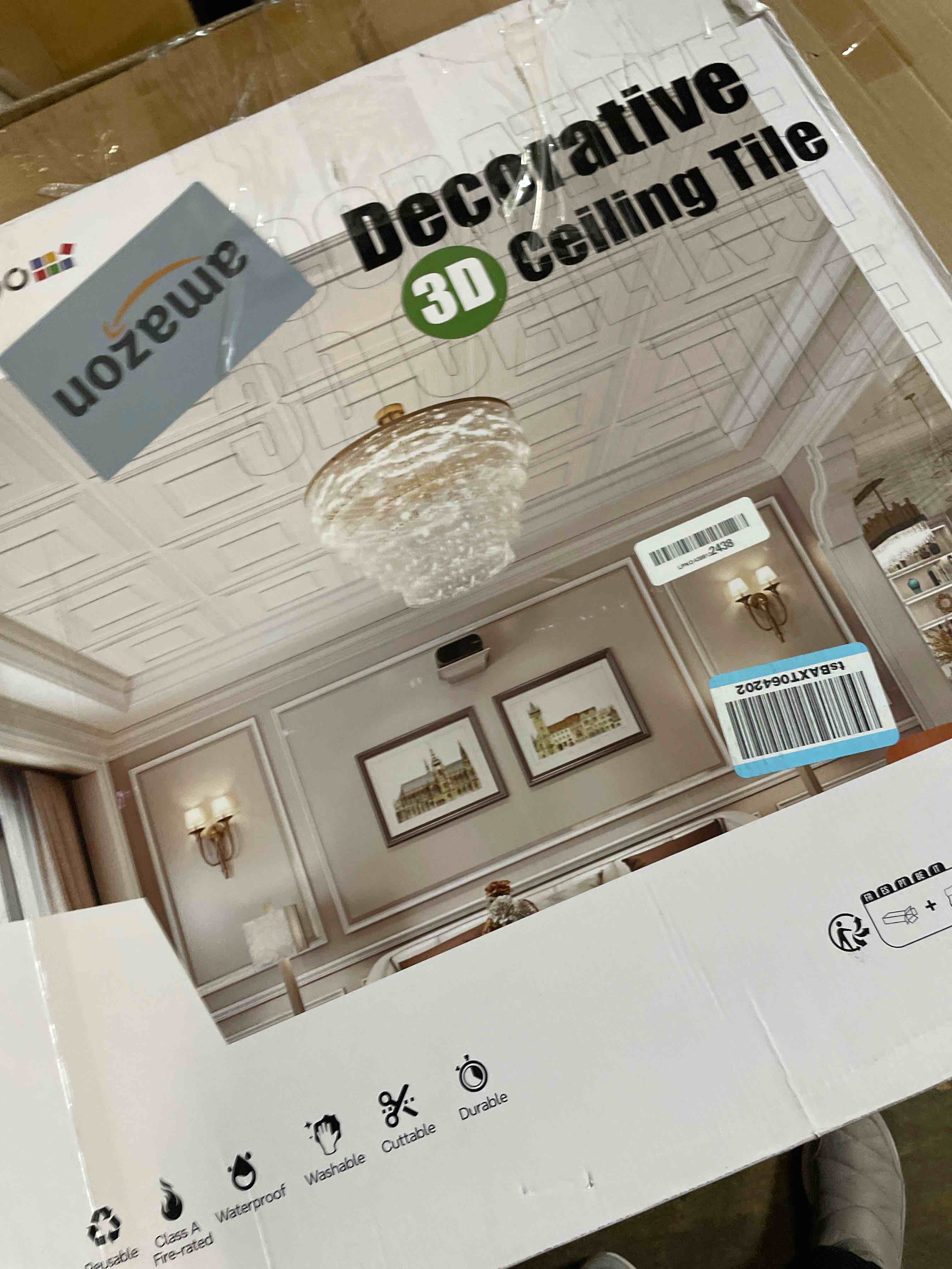 Condition photo showing New/Like New for Art3d 12-Pack Square Drop Ceiling Tile 2ft x 2ft in White, PVC Ceiling Panel 24 x 24in. - Compatible with 15/16" Drop Ceiling Grid System