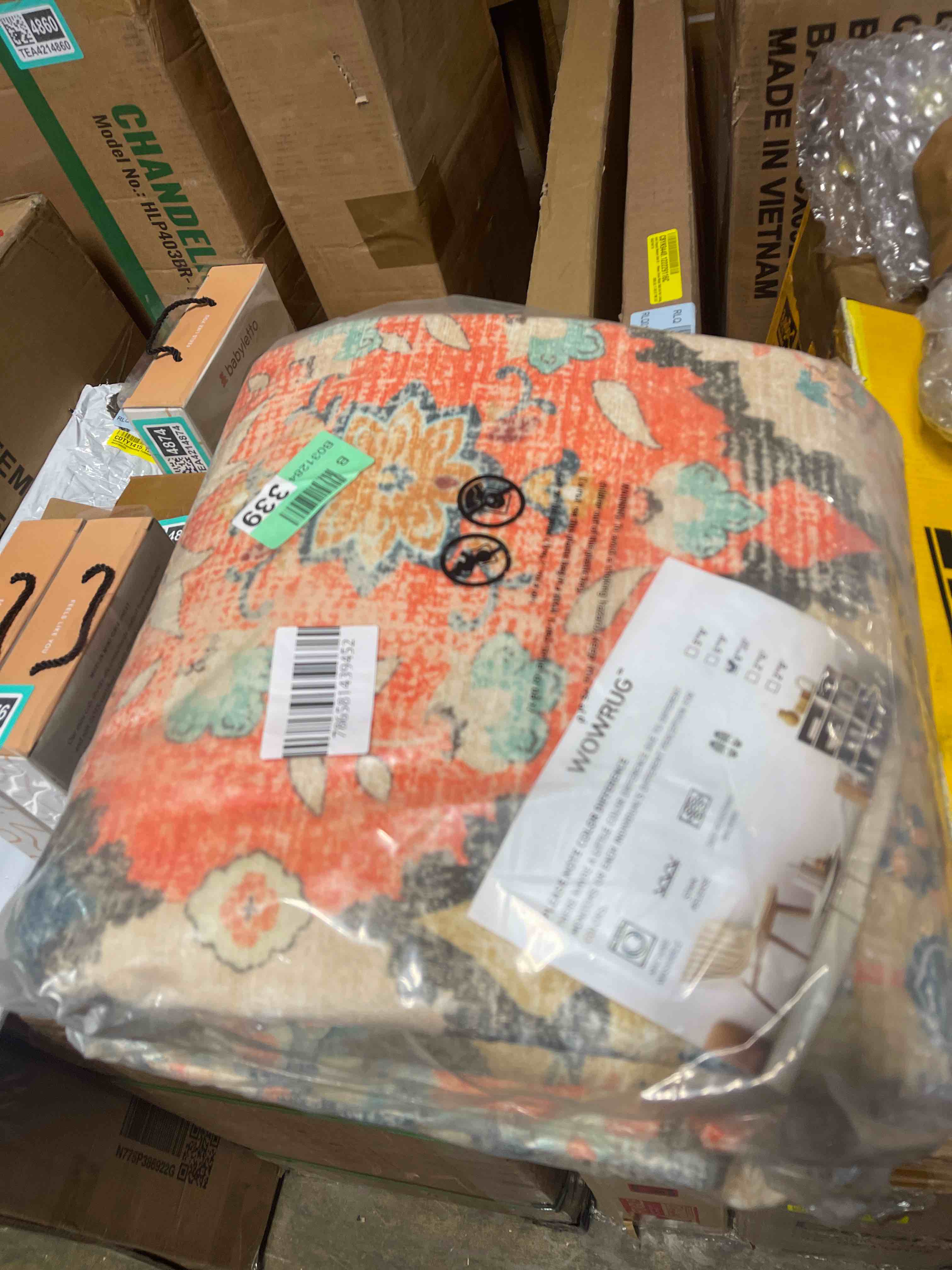 Condition photo showing New/Like New for SAFAVIEH Crystal Collection Area Rug - 8' x 10', Teal & Orange, Medallion Distressed Design, Non-Shedding & Easy Care, Ideal for High Traffic Areas in Living Room, Bedroom (CRS501J)