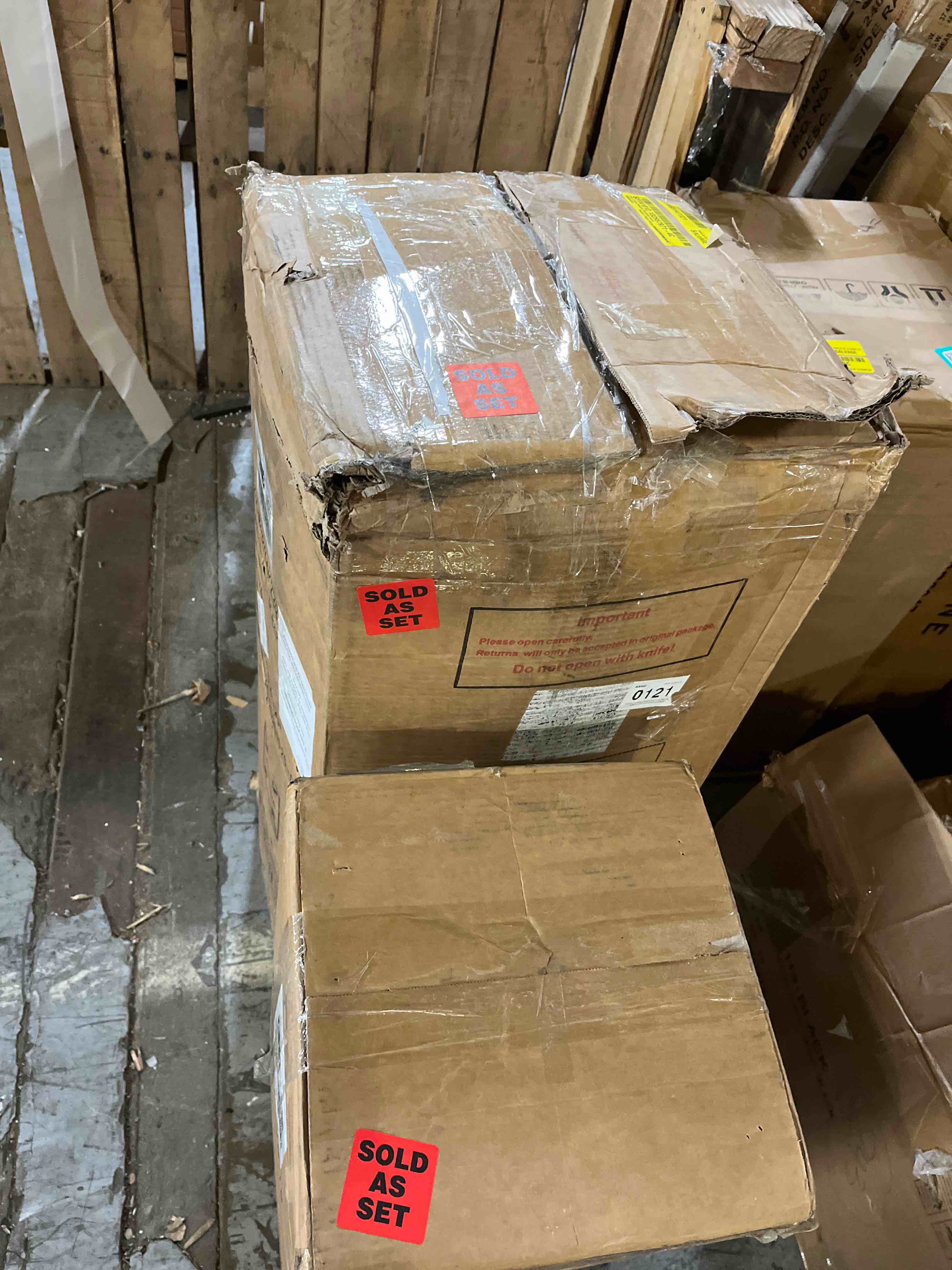 Condition photo showing As Is for 135.4"Cloud Modular Sectional Couch with 1 Ottoman,Modern Minimalist Upholstered Couches, Comfort U Shaped Sofa for Living Room,Deep Seat Corner Couch,No Assembly Required(two boxes only incomplete )