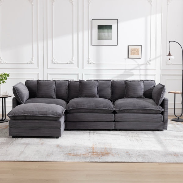 shamill 120" wide chenille 2 layers cloud sofa couch with ottoman(ottoman cushion only )