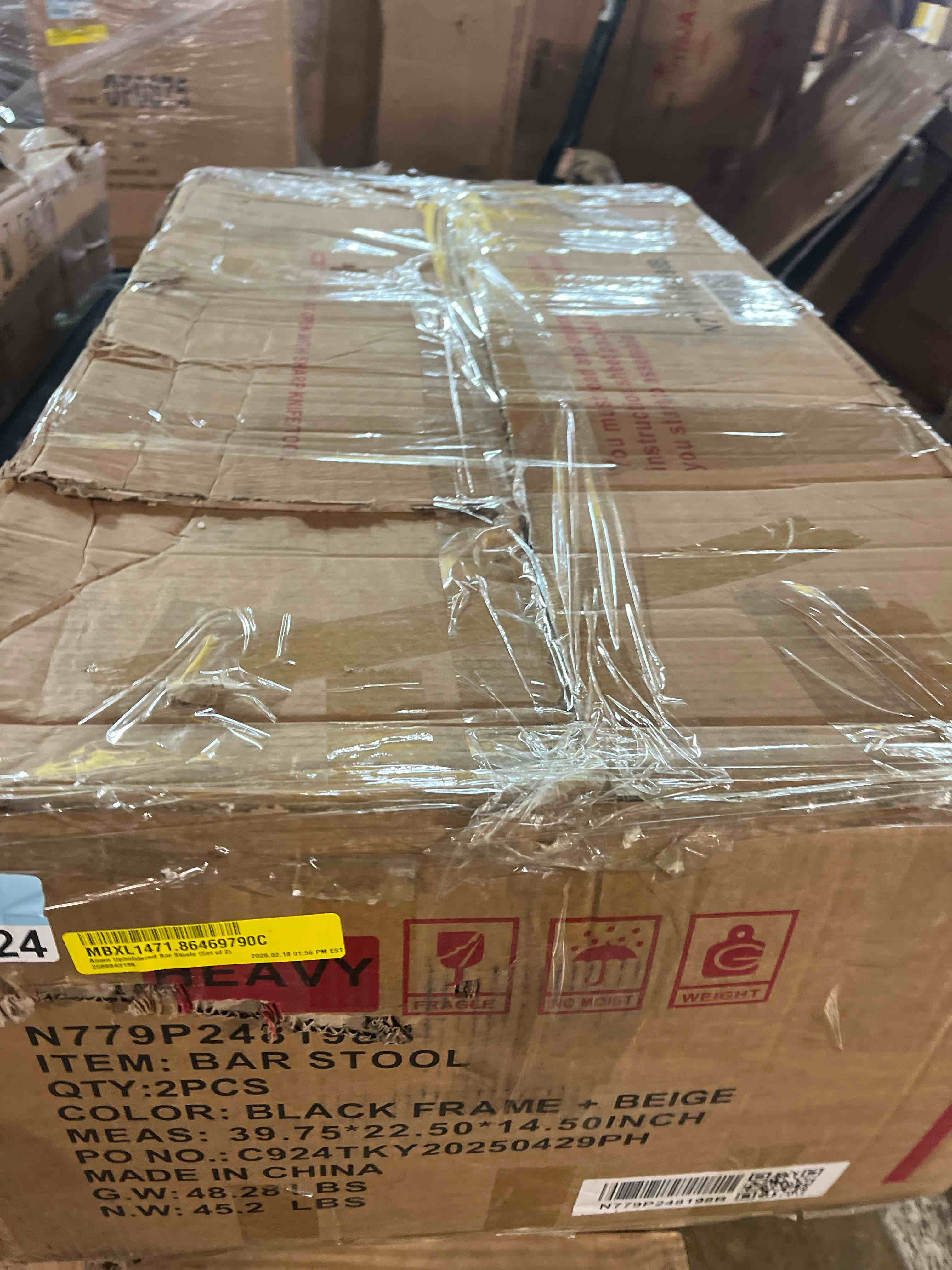 Condition photo showing New/Like New for Amen Upholstered Bar Stools (Set of 2)