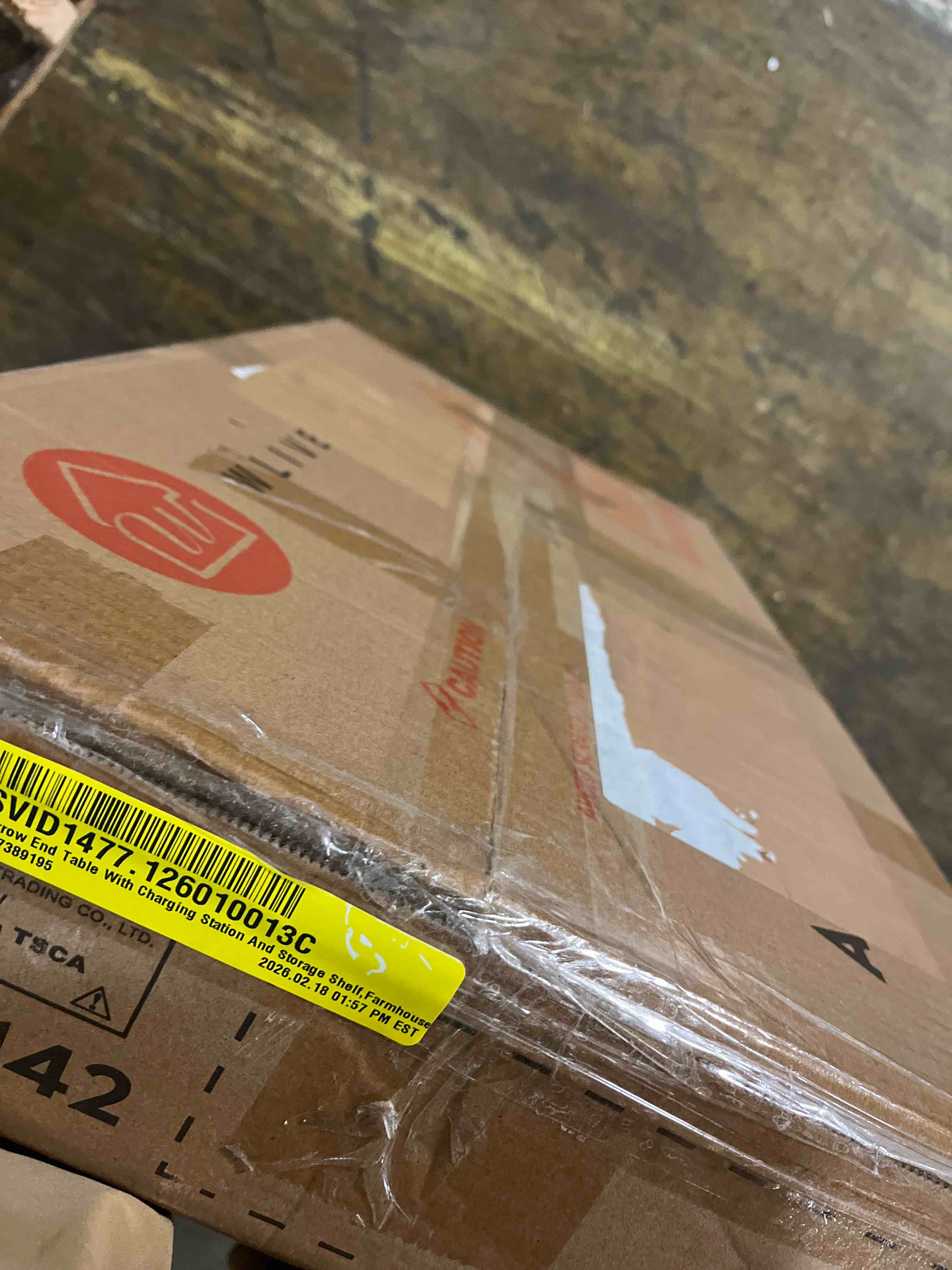 Condition photo showing New/Like New for Narrow End Table With Charging Station And Storage Shelf, Farmhouse