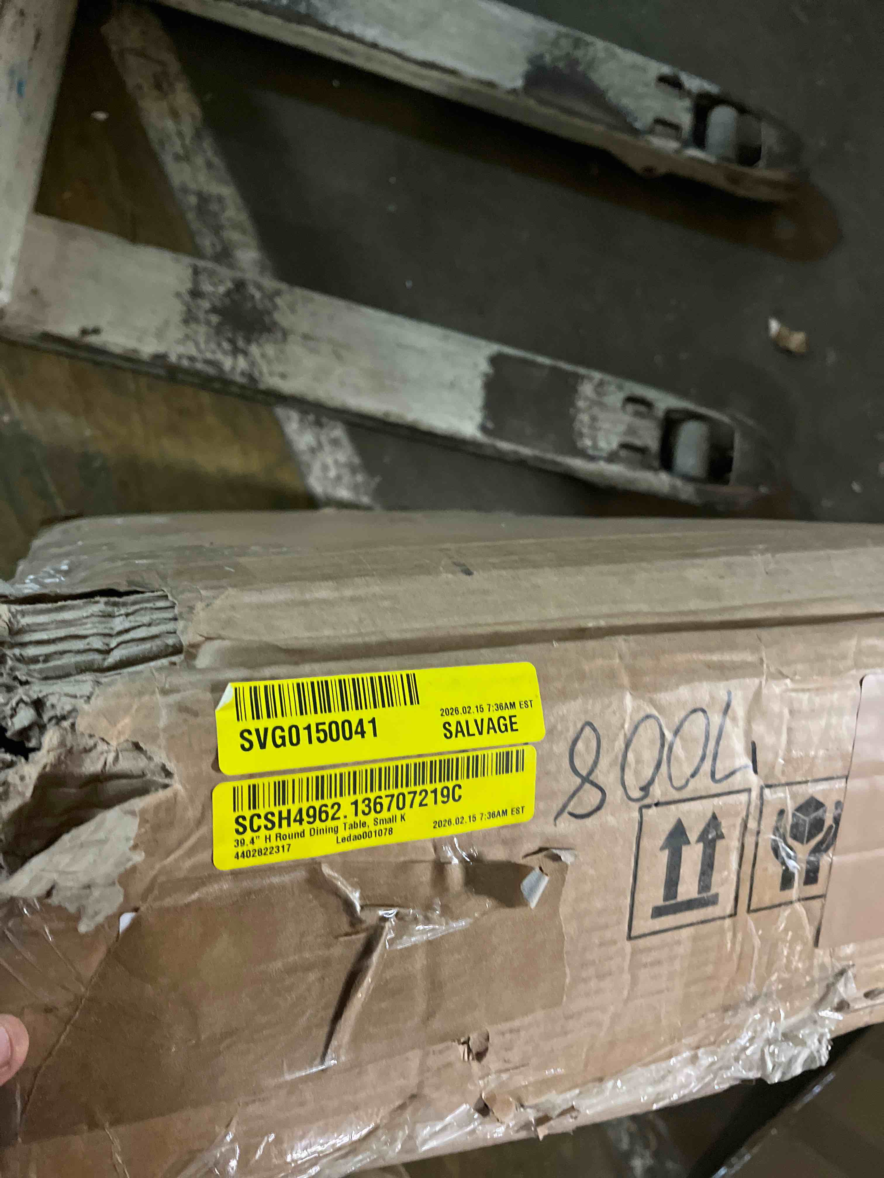 Condition photo showing As Is for 39.4" H Round Dining Table(DAMAGED BOX)