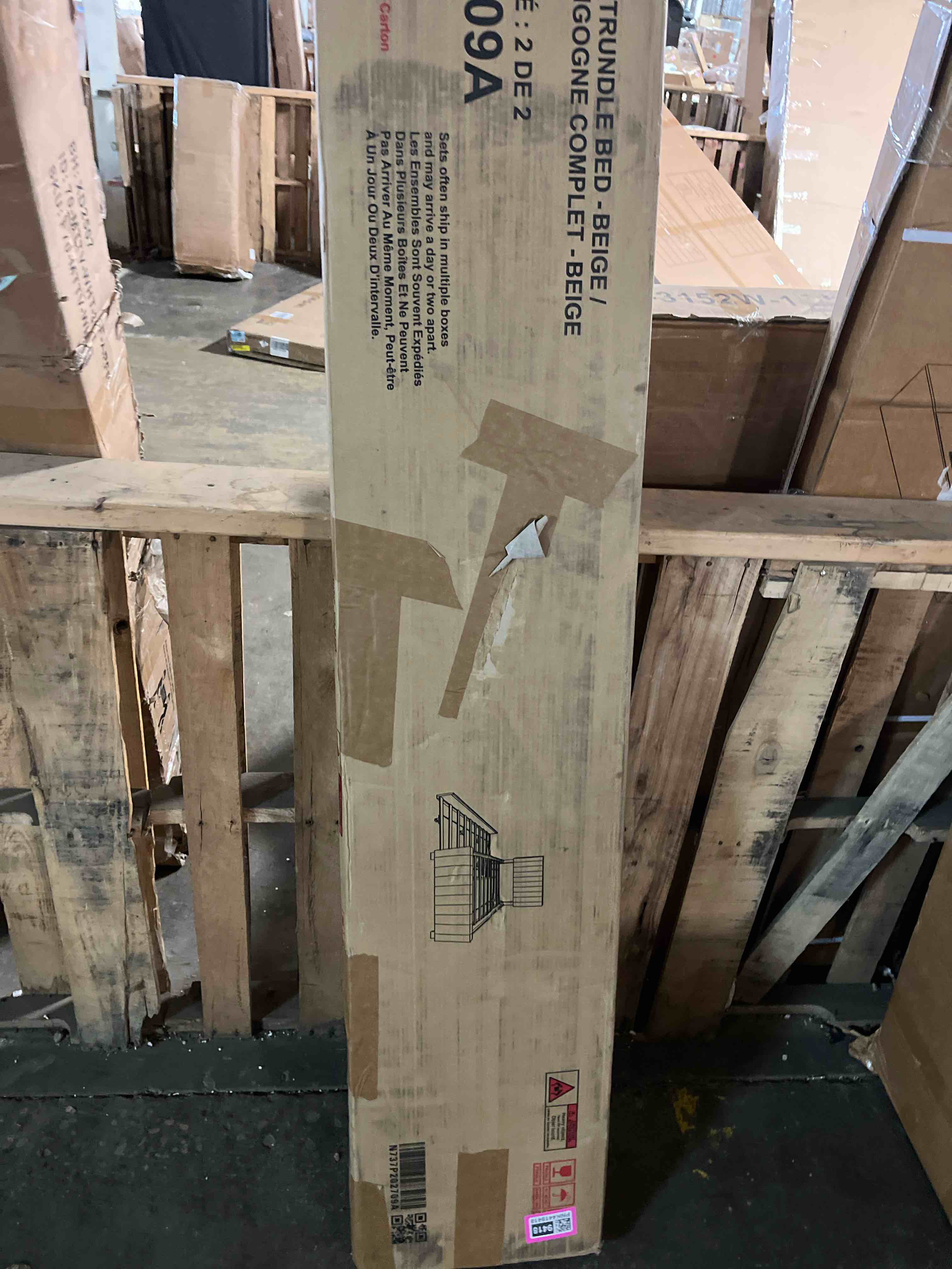 Condition photo showing As Is for Merax Full Size Bed with Trundle, Velvet Upholstered Platform Bed Frame, No Box Spring Needed, Wood Slat Support, Modern Luxury Bedroom Furniture for Small Space, Beige Beige Full size bed(BOX 2 of 2 only)